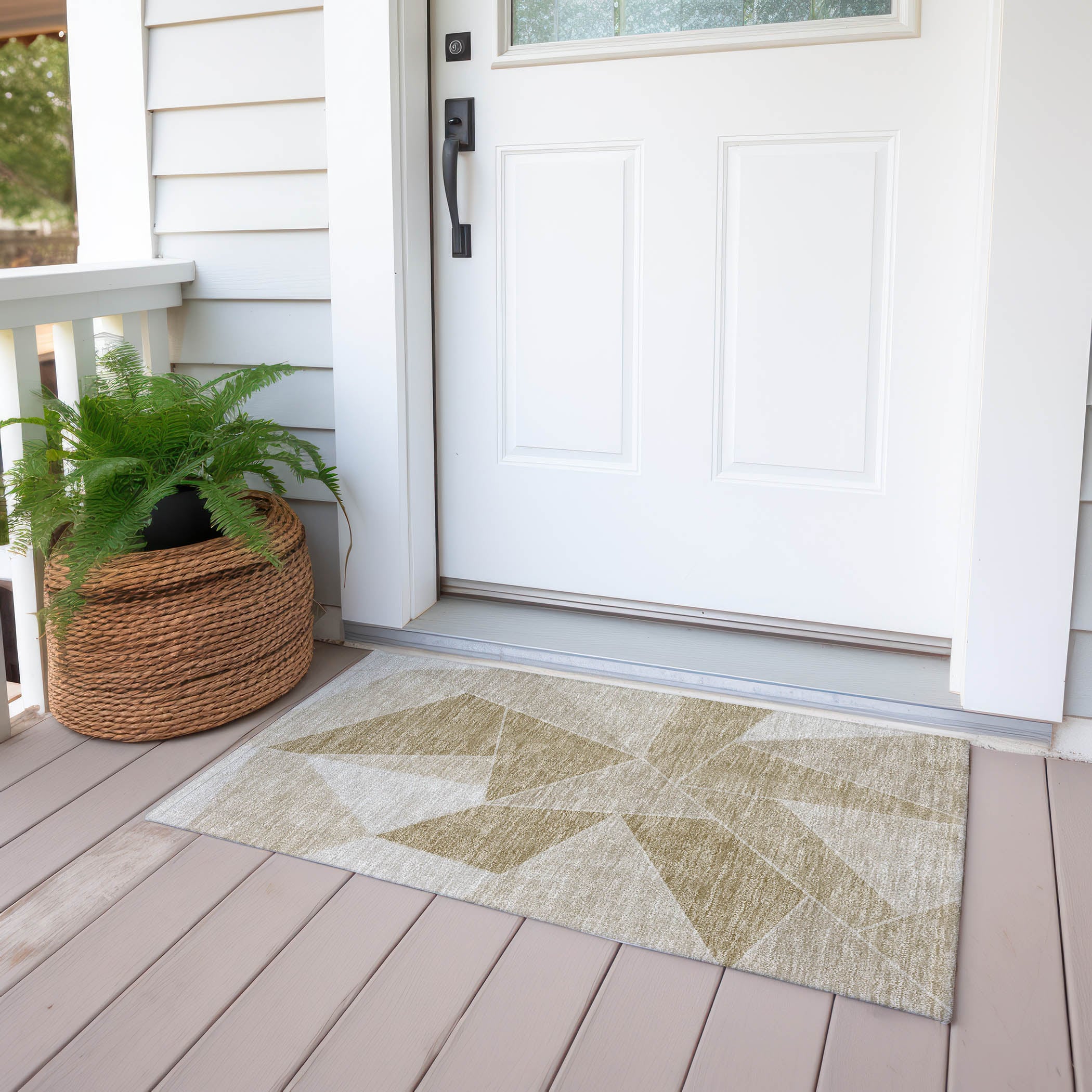 Addison Beige Flat Woven Stain-Resistant Rectangular Rug