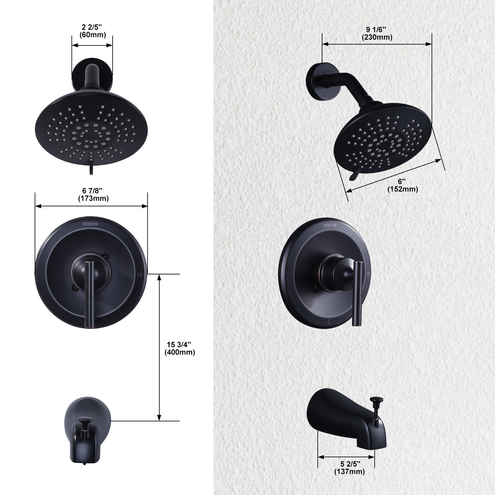 WOWOW Oil Rubbed Bronze 6-in Built-In Shower Faucet System With 5-way ...