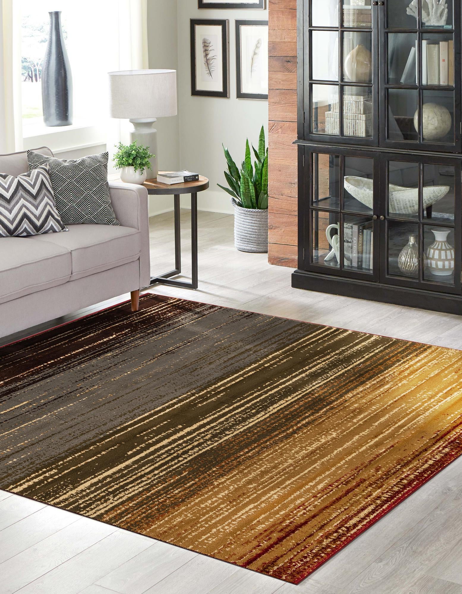 Unique Loom 3163962 Barista 6 x 6 (ft) Loomed Polypropylene Beige Square Indoor Stripe Area rug