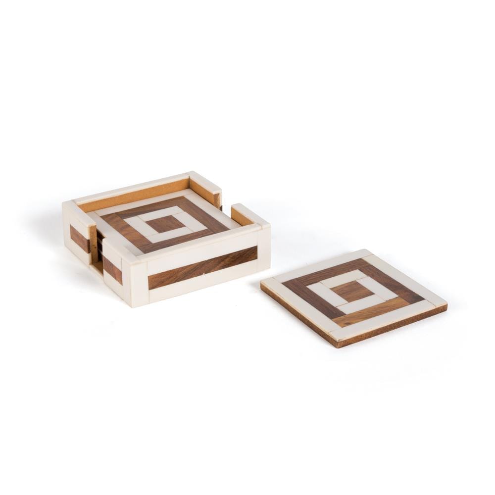 GO Home 21762 Cava 4-Pack Brown/White Wood Square Coaster(s)