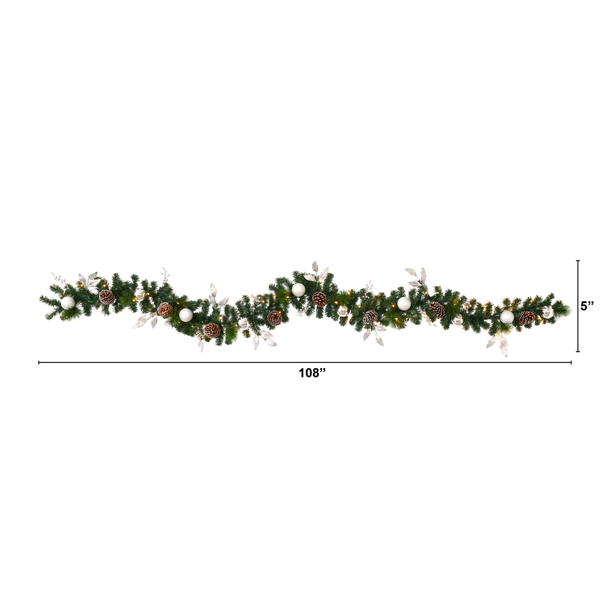 Luminous Pinecone and Ornament 9' Winter Garland with LED Lights