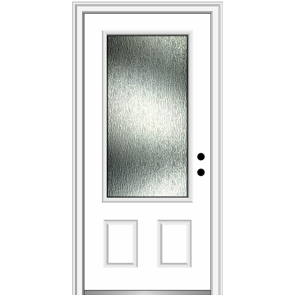 MMI DOOR ZZ367099L Rainglass 36-in x 80-in Fiberglass 3/4 Lite Left-Hand Inswing Primed Prehung Front Door with Brickmould Solid Core