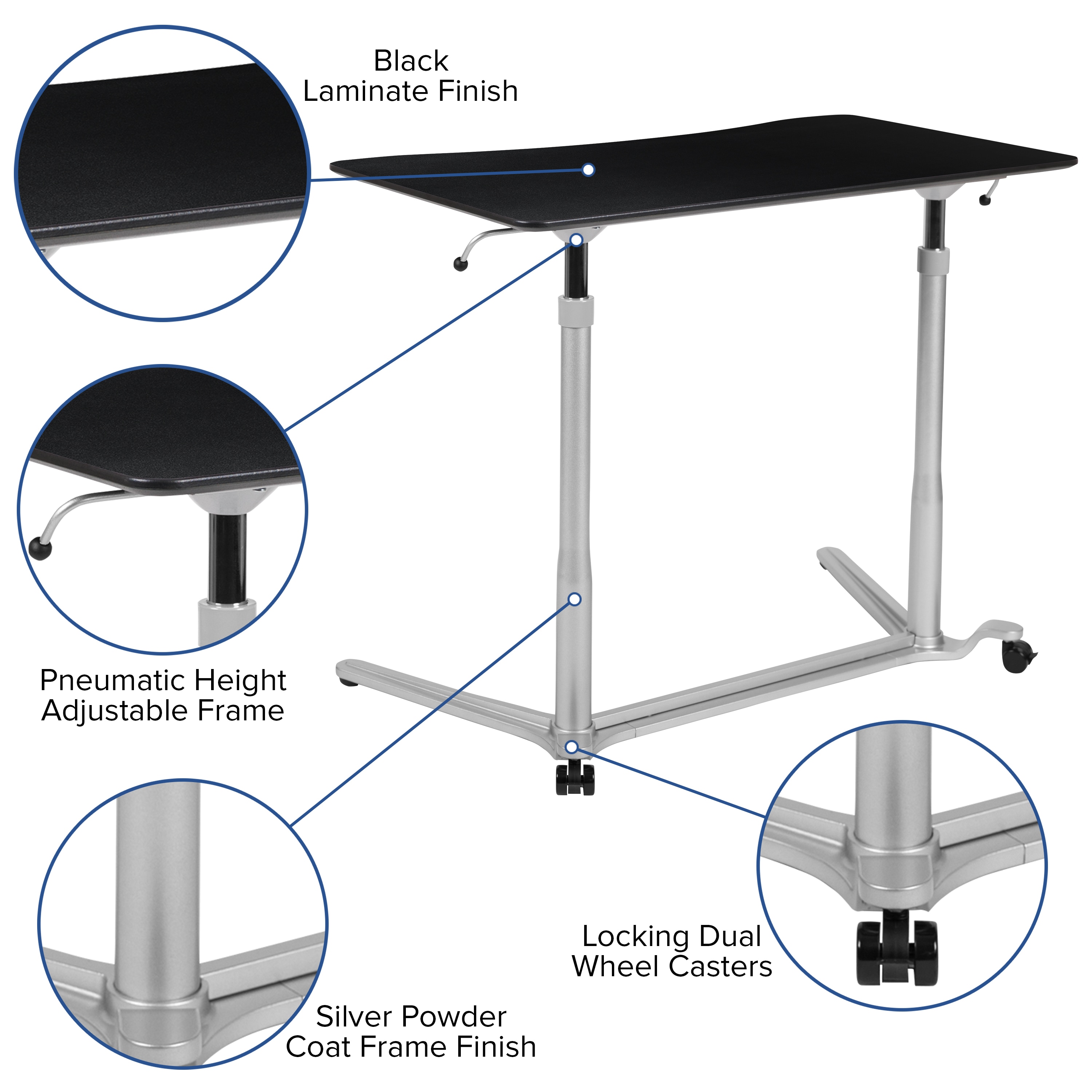 ErgoFlex Silver and Black Adjustable Height Mobile Standing Desk