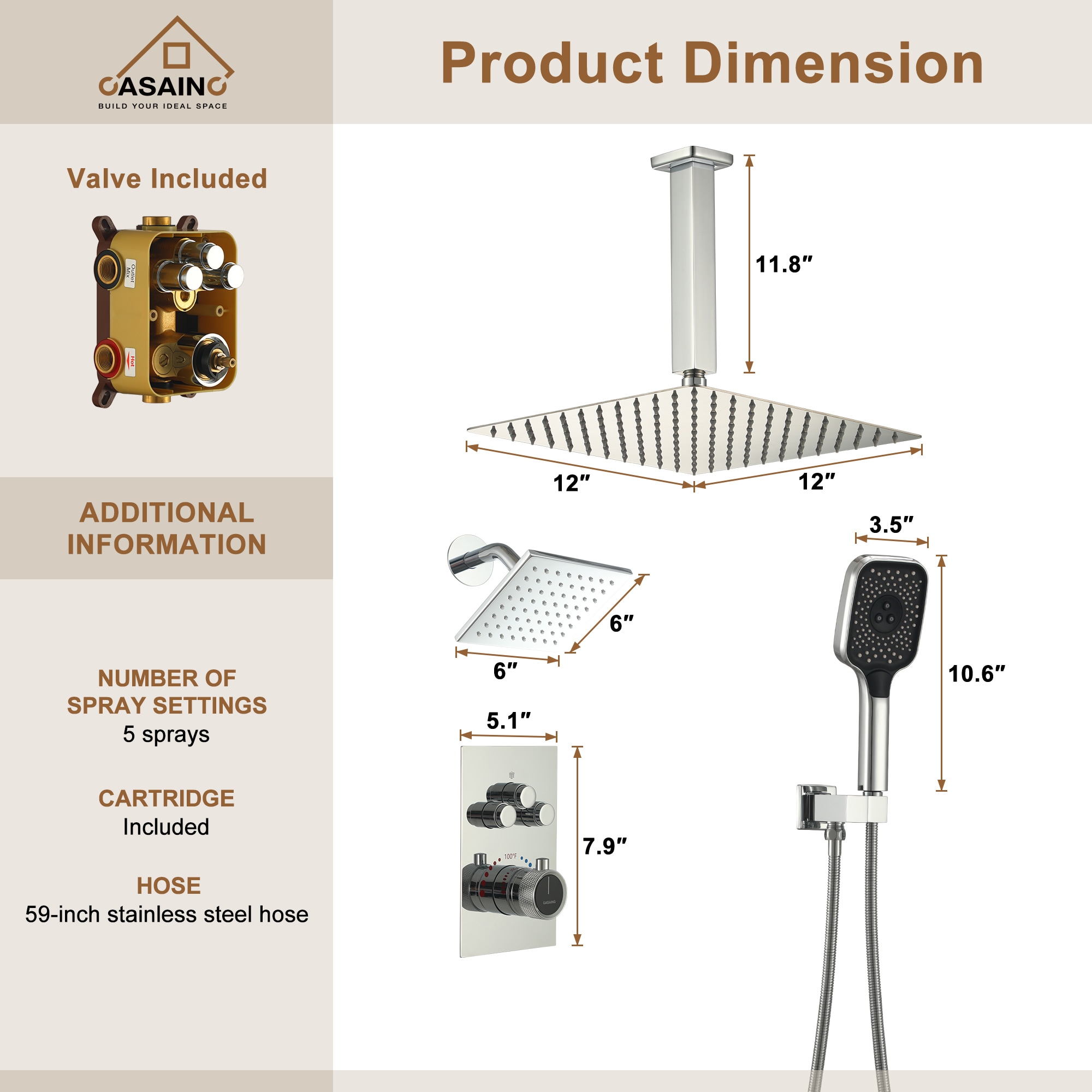CASAINC TC15-VB Showerhead-Bar-Panels - View #8