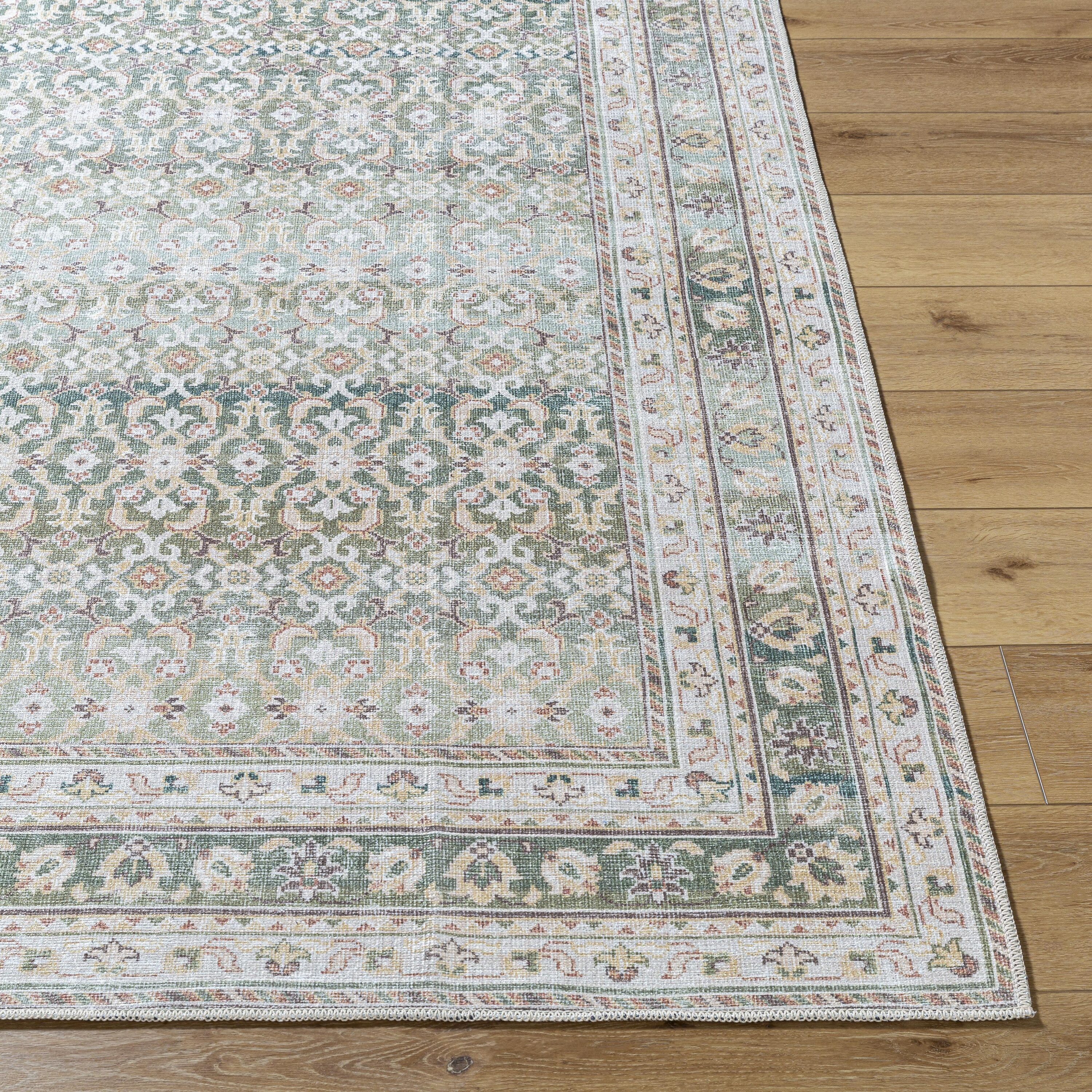 Rainier Green and Gray Washable Synthetic Area Rug, 3'3" x 4'11"