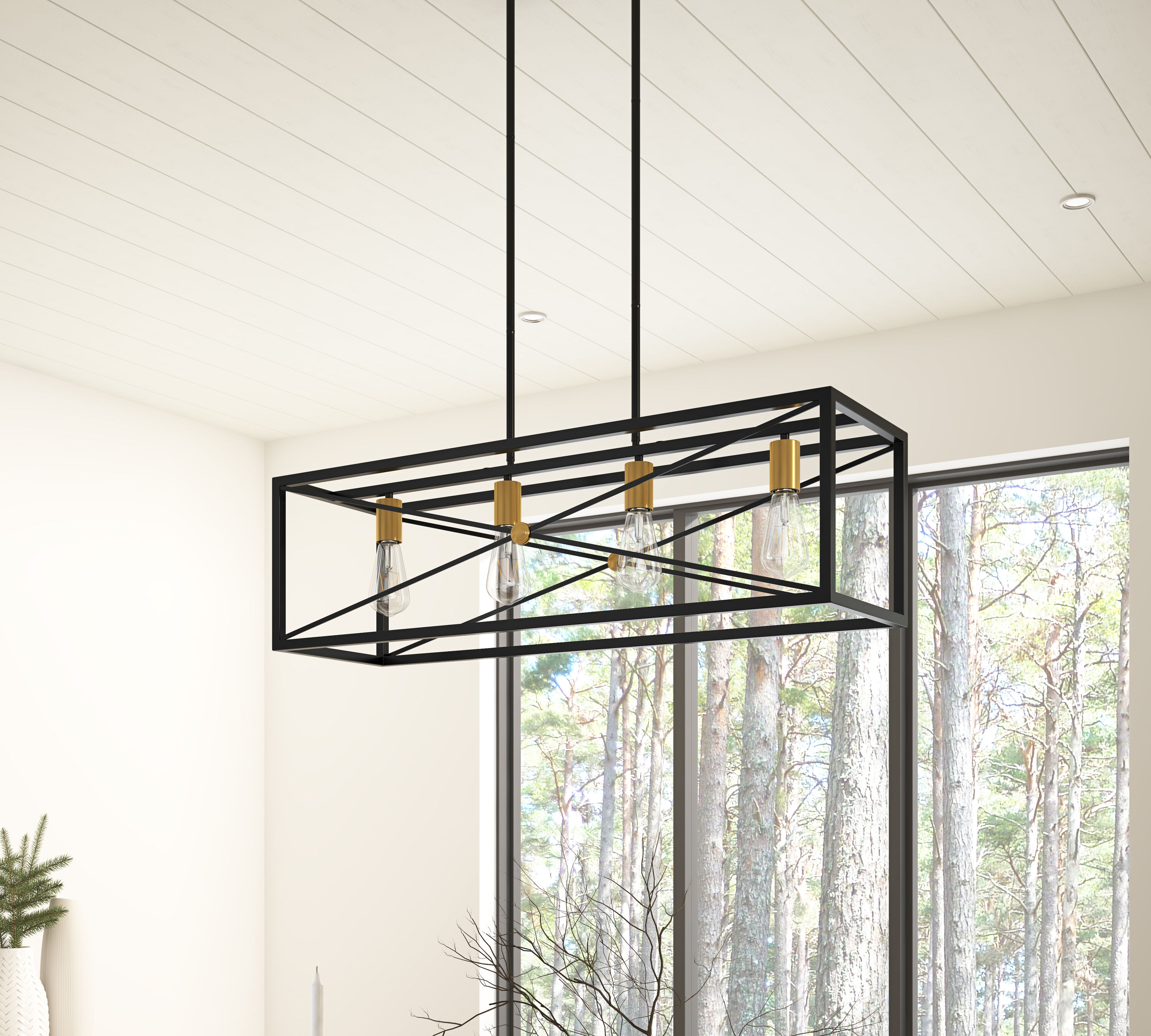 Matte Black Metal 4-Light Kitchen Island Pendant