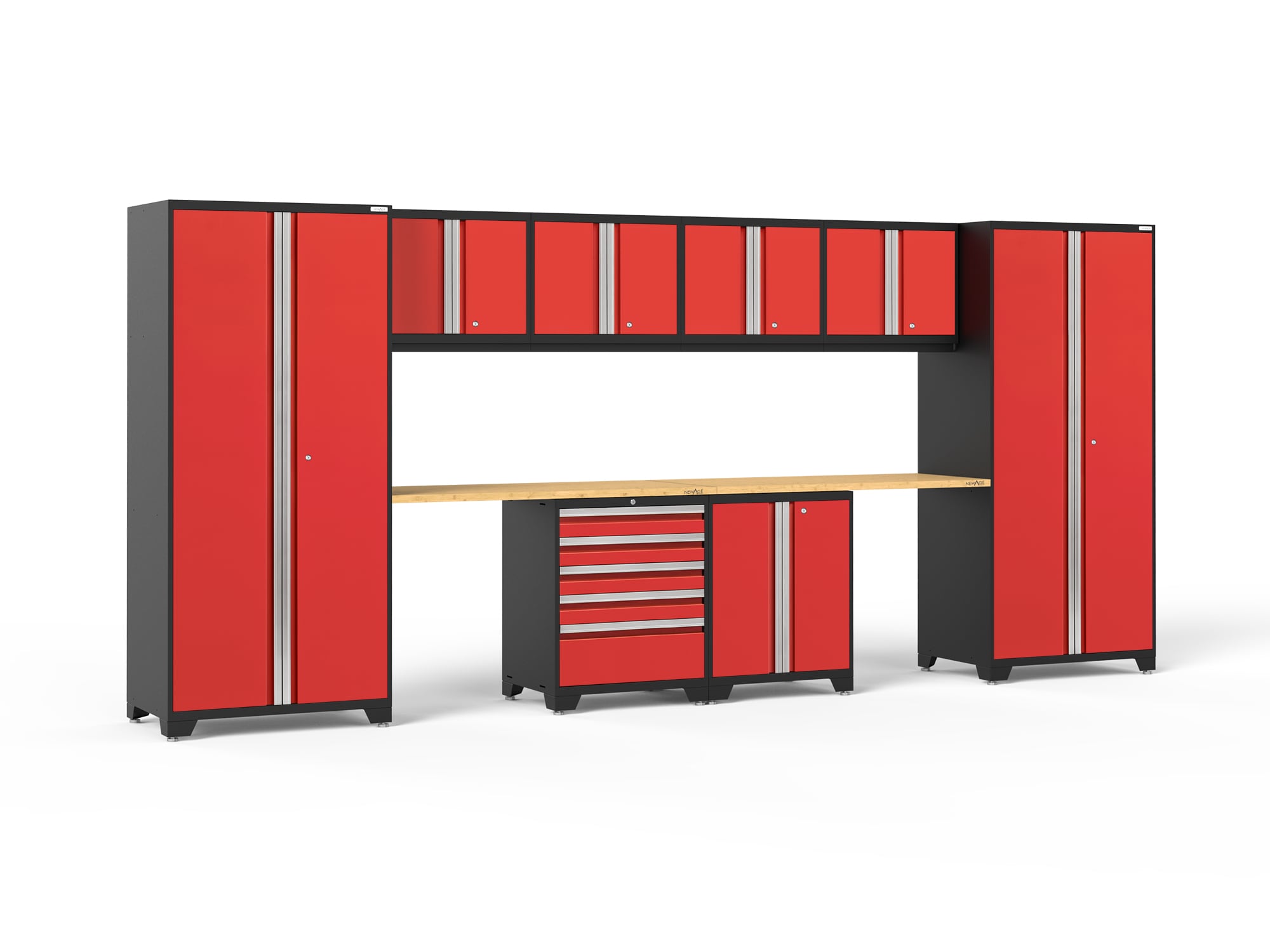 NewAge Products 52250 184-in W x 84.75-in H x 24-in D 8 -Cabinets Steel Deep Red Garage Storage System