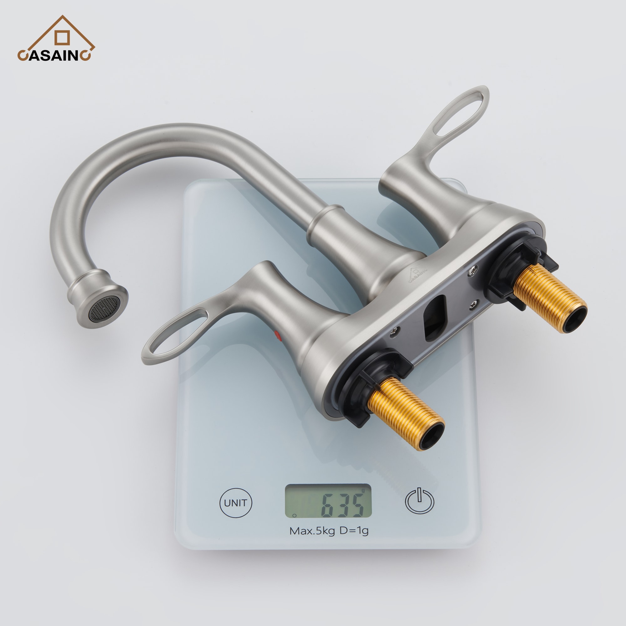 Brushed Nickel Dual Handle High Arc Bathroom Faucet with Metal Drain