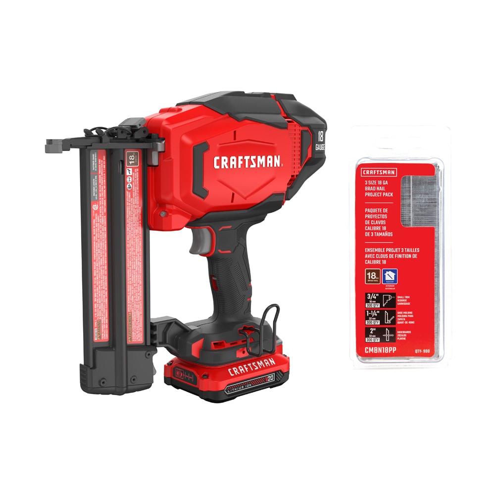 Shop CRAFTSMAN V20 2-in 18-Gauge Cordless Brad Nailer & 900 ct. Straight  Galvanized Collated Brad Nails at Lowes.com
