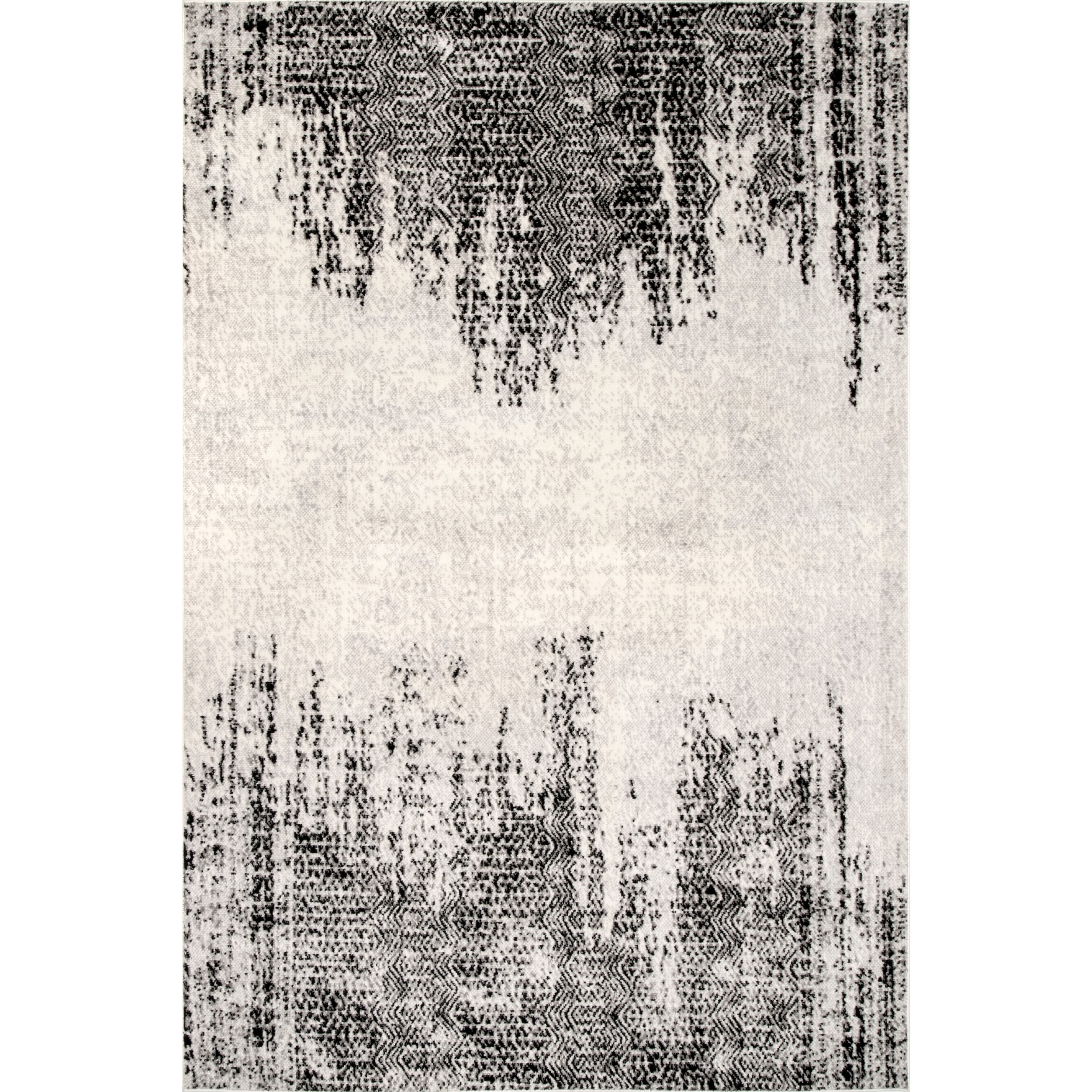 Gray and Black Abstract Synthetic Rectangular Area Rug