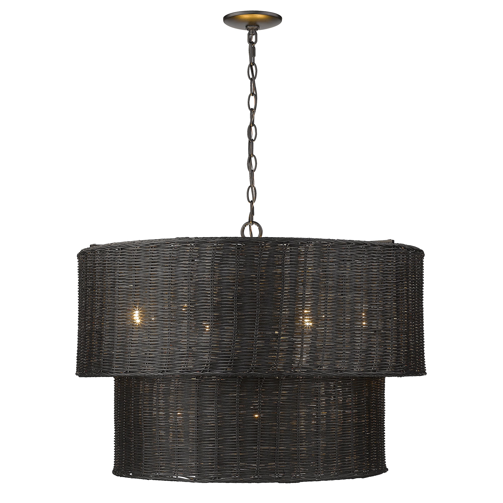 Erma Bohemian-Chic Black Wicker and Steel 9-Light Chandelier