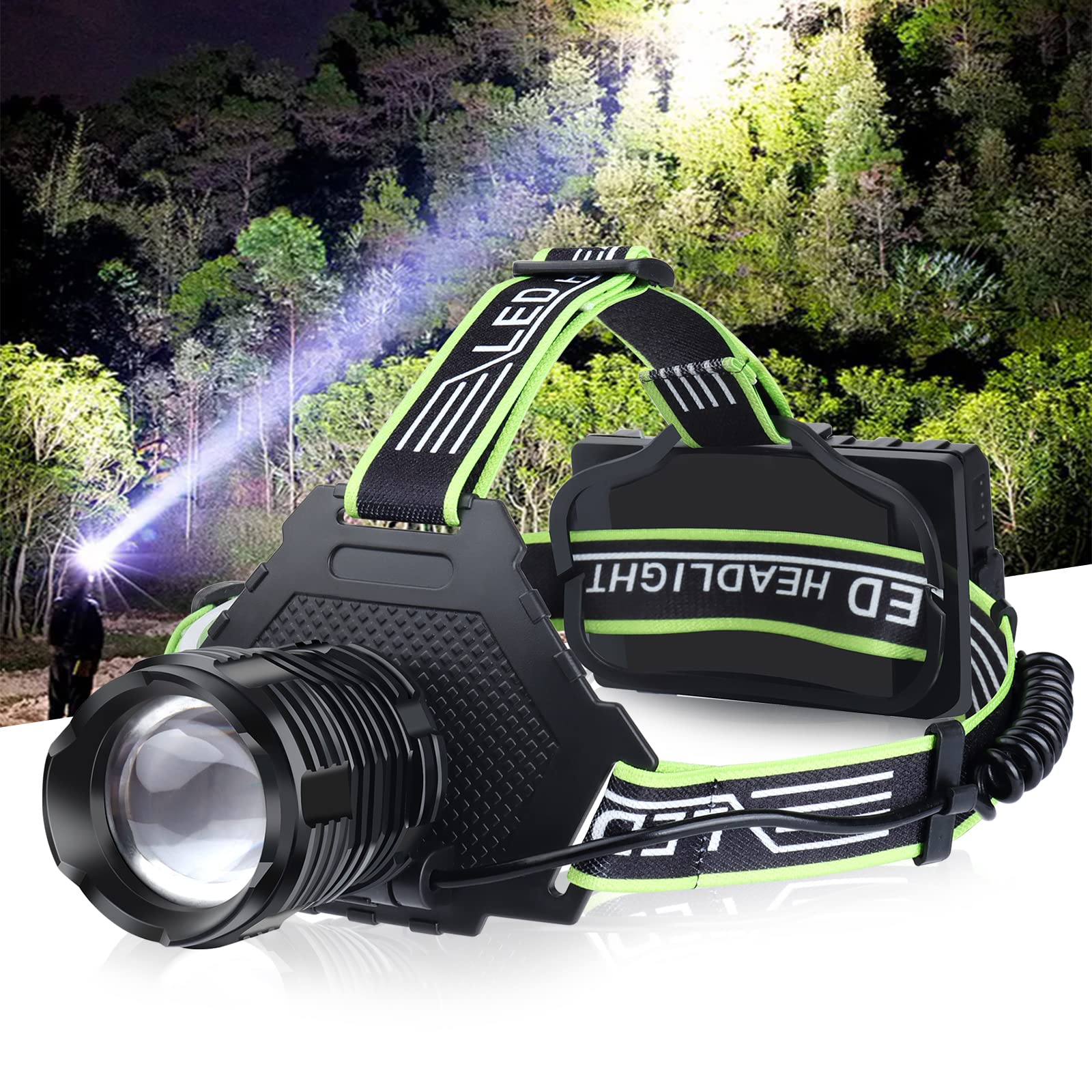 SenQWFa  renewable power LED Headlamp 1000 Lumens Super Bright Adjustable Headlight with Motion Sensor USB Charging and Waterproof Design for