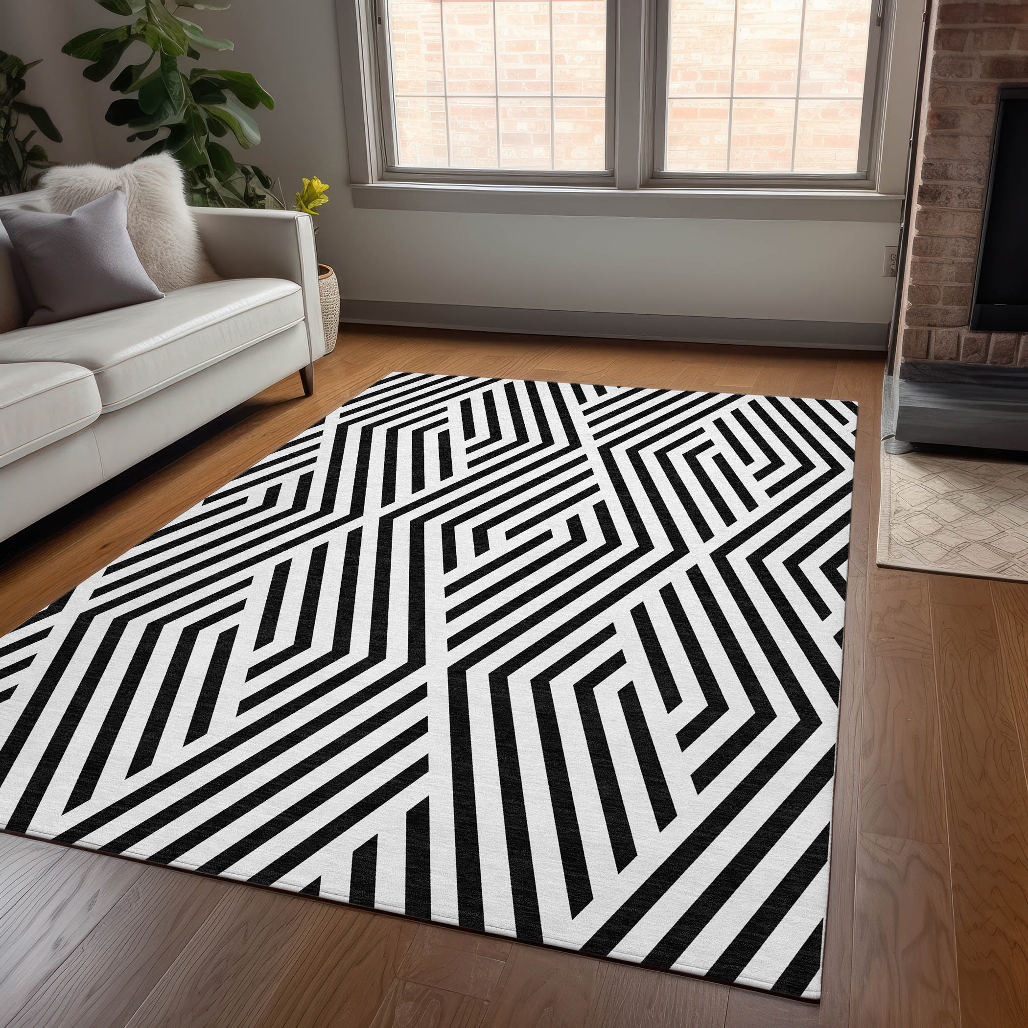 Addison Rugs ACN550BK10X14 Chantille ACN550BK 10 x 14 (ft) Polyester Black Rectangular Indoor/Outdoor Geometric Mid-Century Modern Machine washable Area rug
