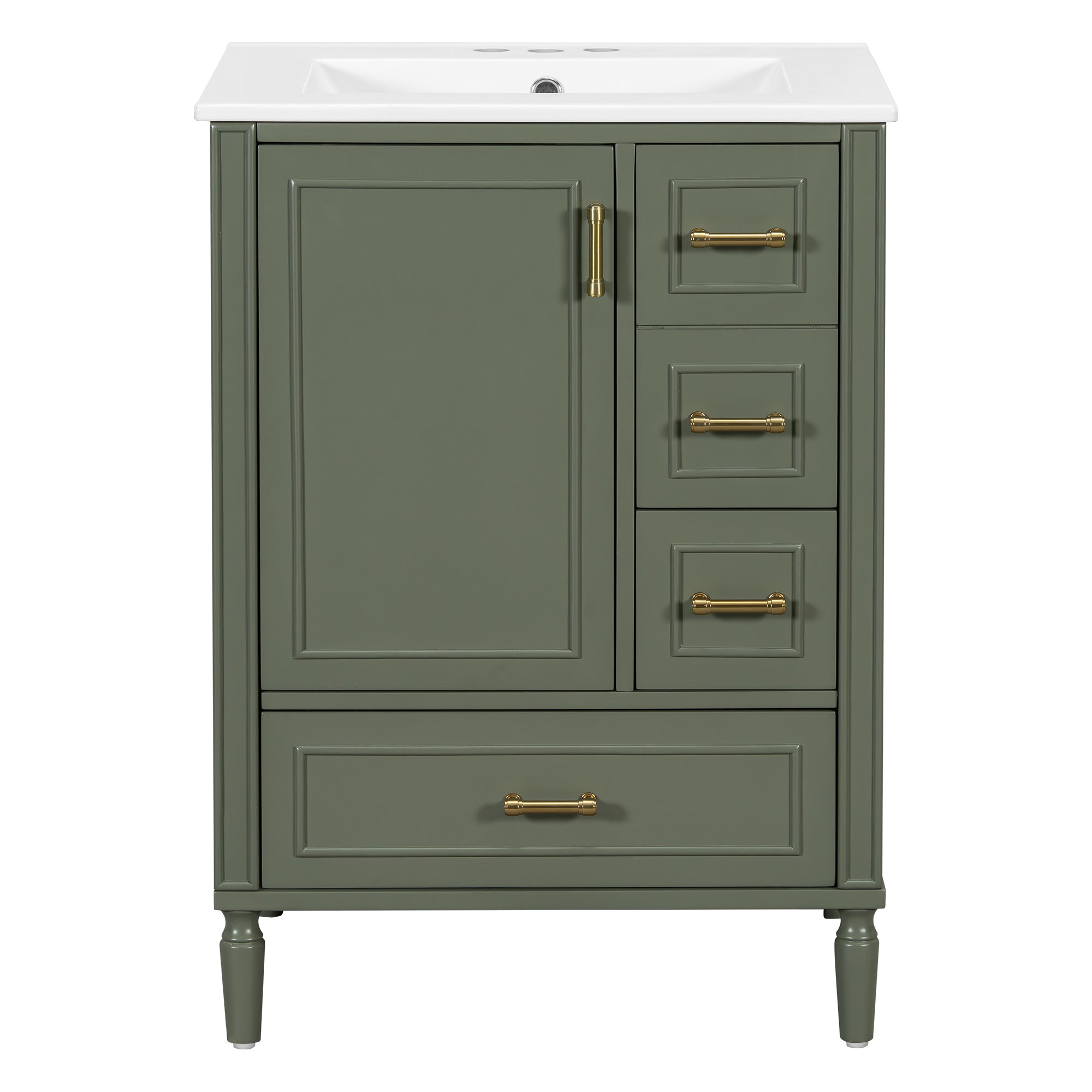 Vanityfus  Green 24-in Bathroom Vanity Single Sink Combo Ceramic Top 1 Soft-Close Doors 3 Drawers