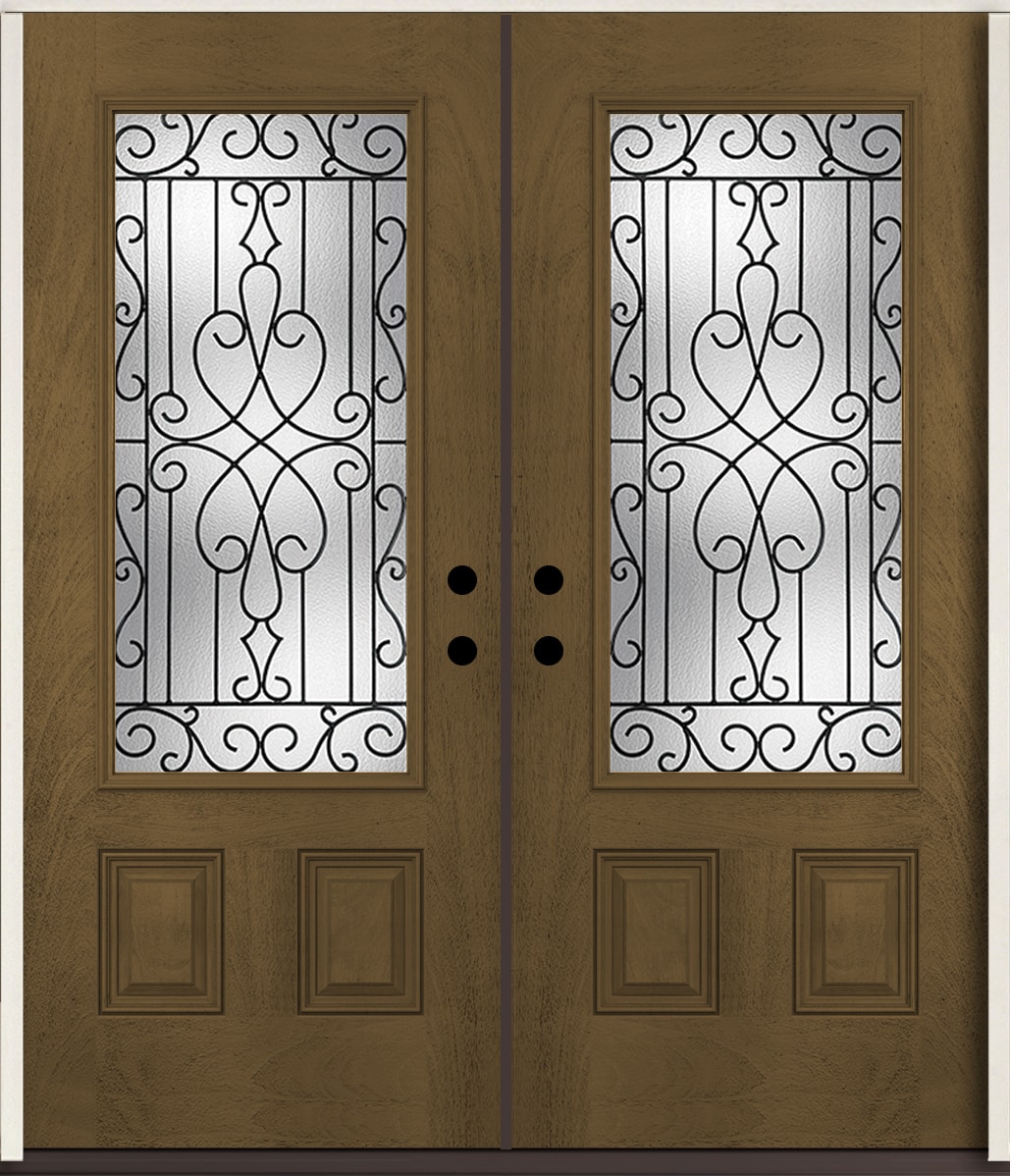 RELIABILT LO964168 Wyngate 72-in x 80-in x Fiberglass 3/4 lite Left-hand inswing Walnut Stain Stained Prehung Double Front Door Insulating core