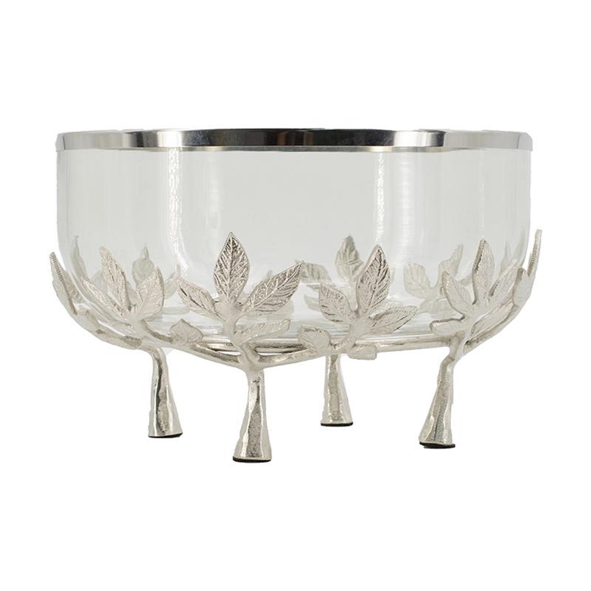 A&B Home A And B Home 13.4 In L Silver/White Aluminum/Glass Bowl With ...