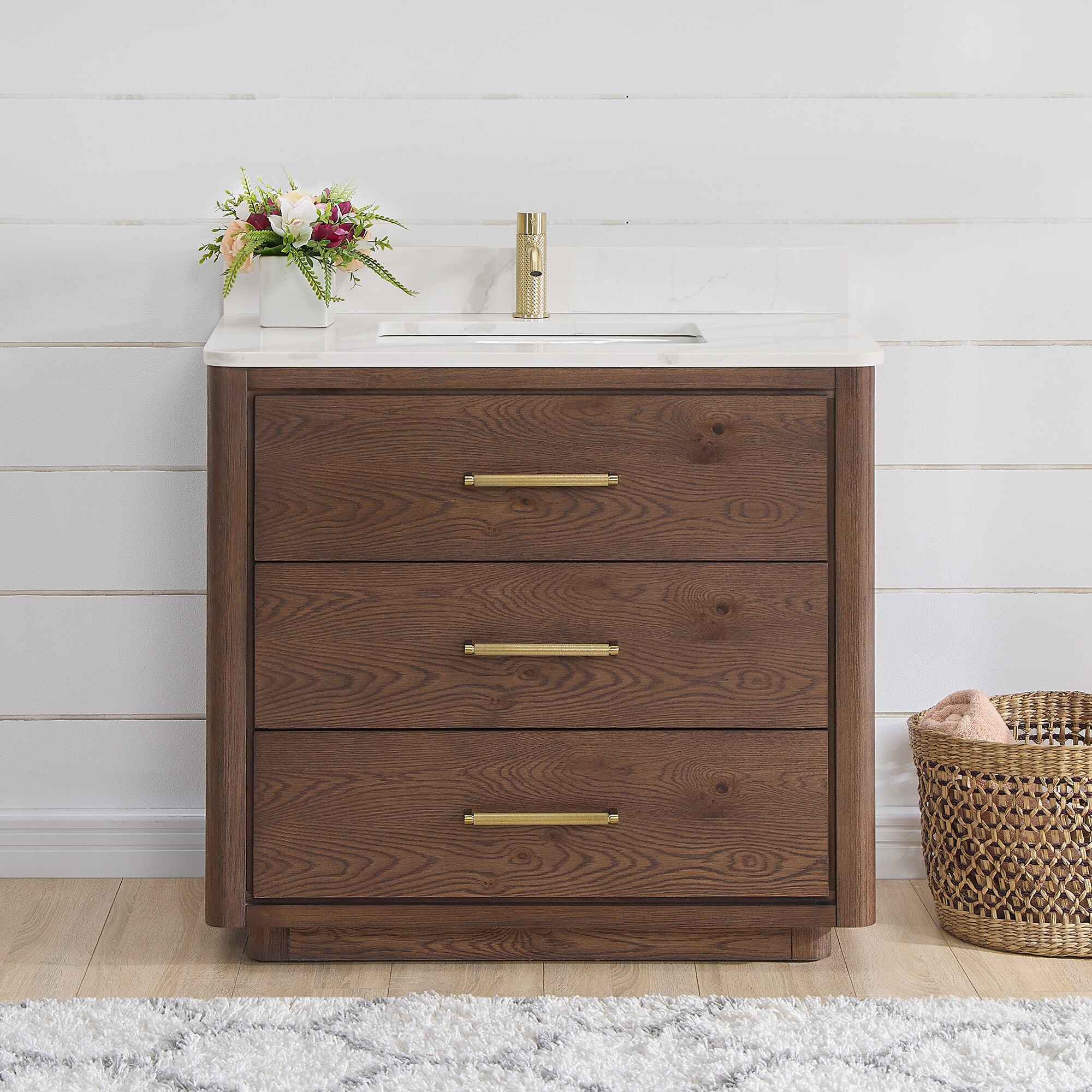 Vinnova Porto 36 in. Free-standing Single Bath Vanity in Aged Natural ...