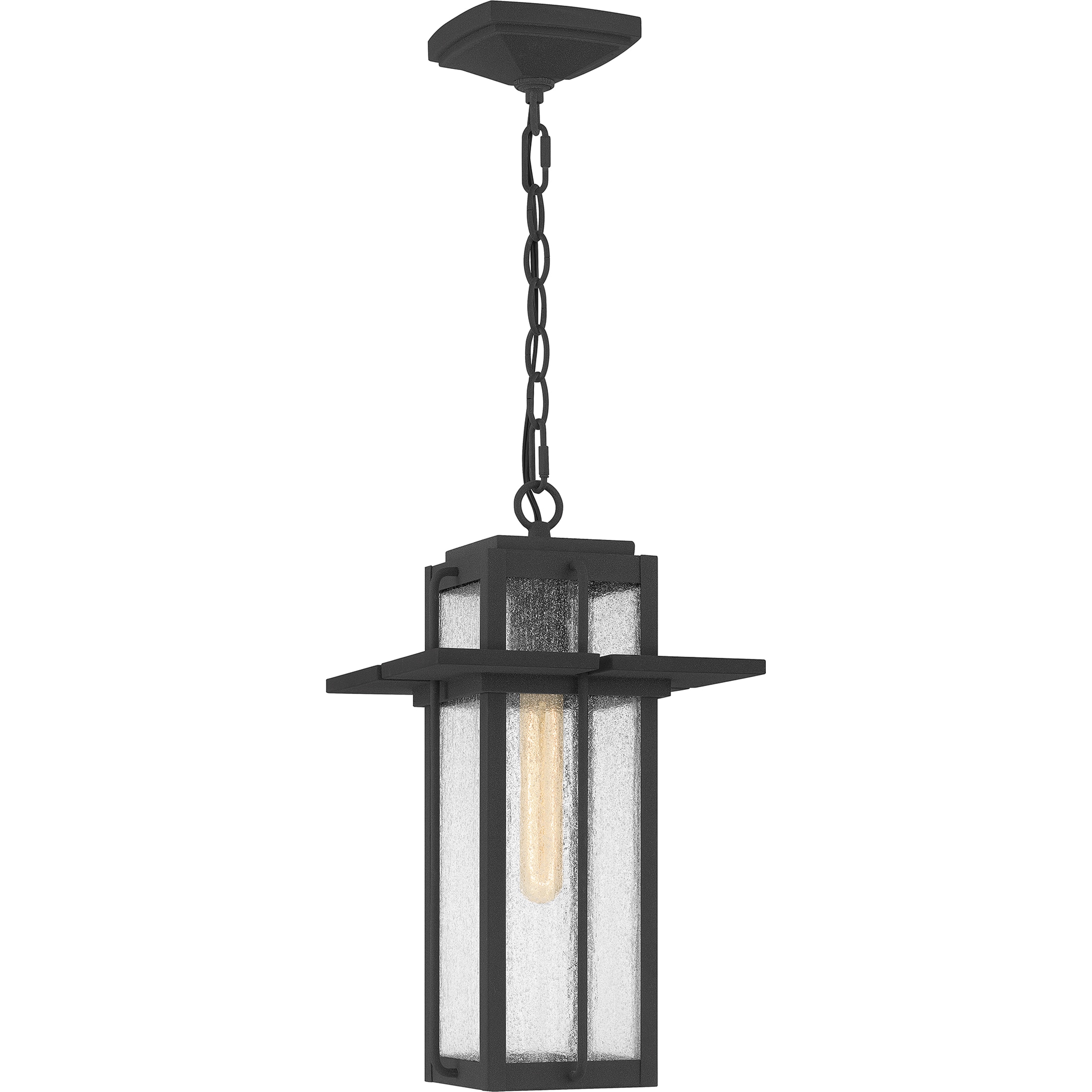 Quoizel Randall Mottled Black Transitional Seeded Glass Lantern Medium Outdoor Hanging Pendant