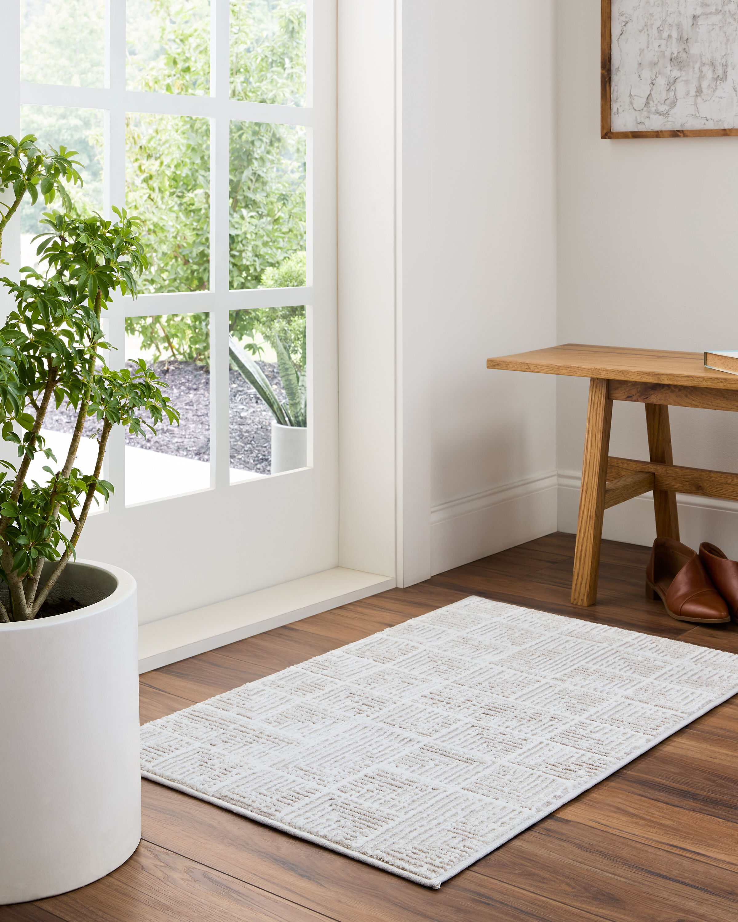 Origin 21 with STAINMASTER 670555 Symmetrical Sands 2 x 3 (ft) Loomed Polyester Beige Rectangular Indoor Geometric Area rug
