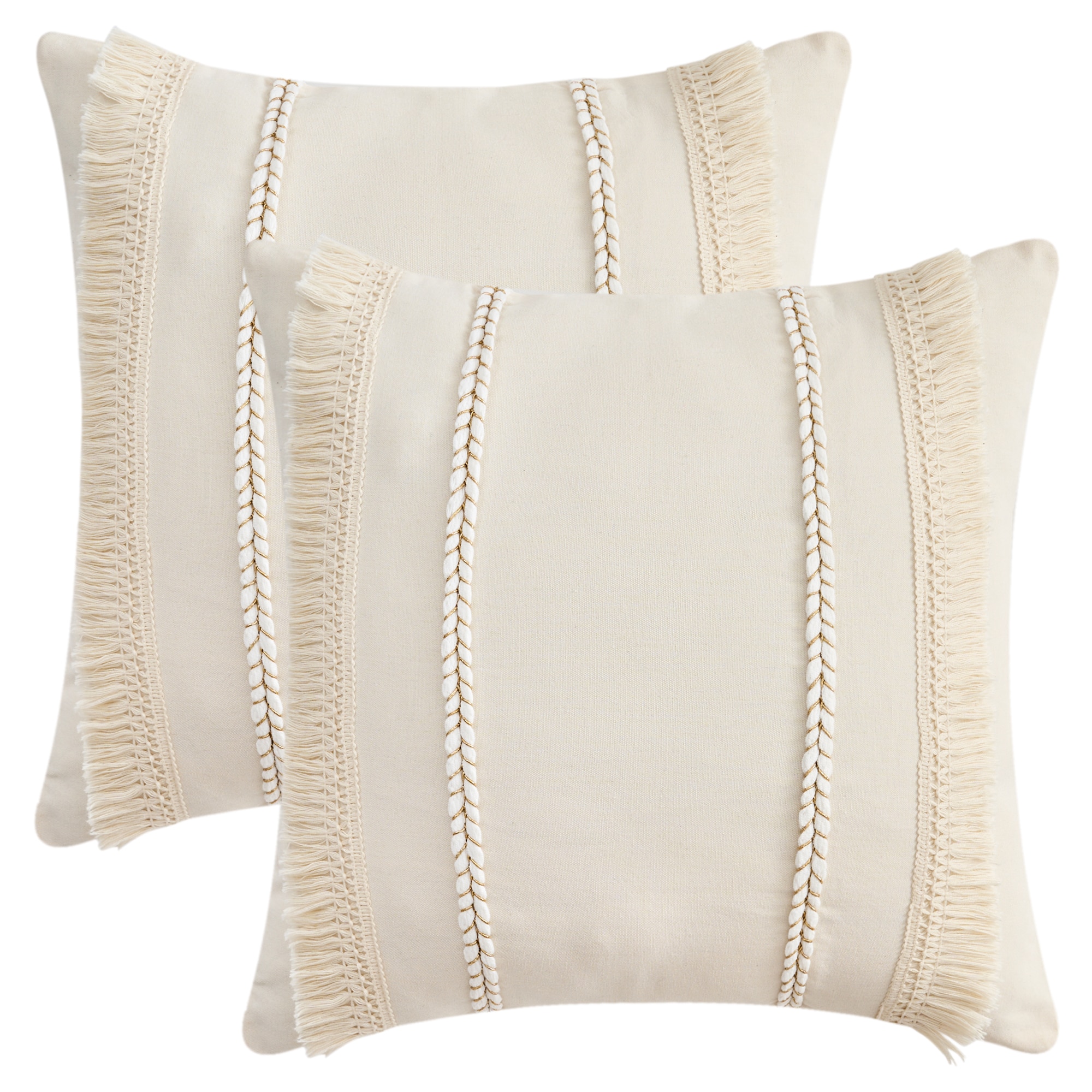 Unique Bargains 2pcs Decorative Boho Throw Pillow Cover Modern Textured Tufted Pillow Cover Striped for Couch Bed Sofa 18 x 18 Inch Beige