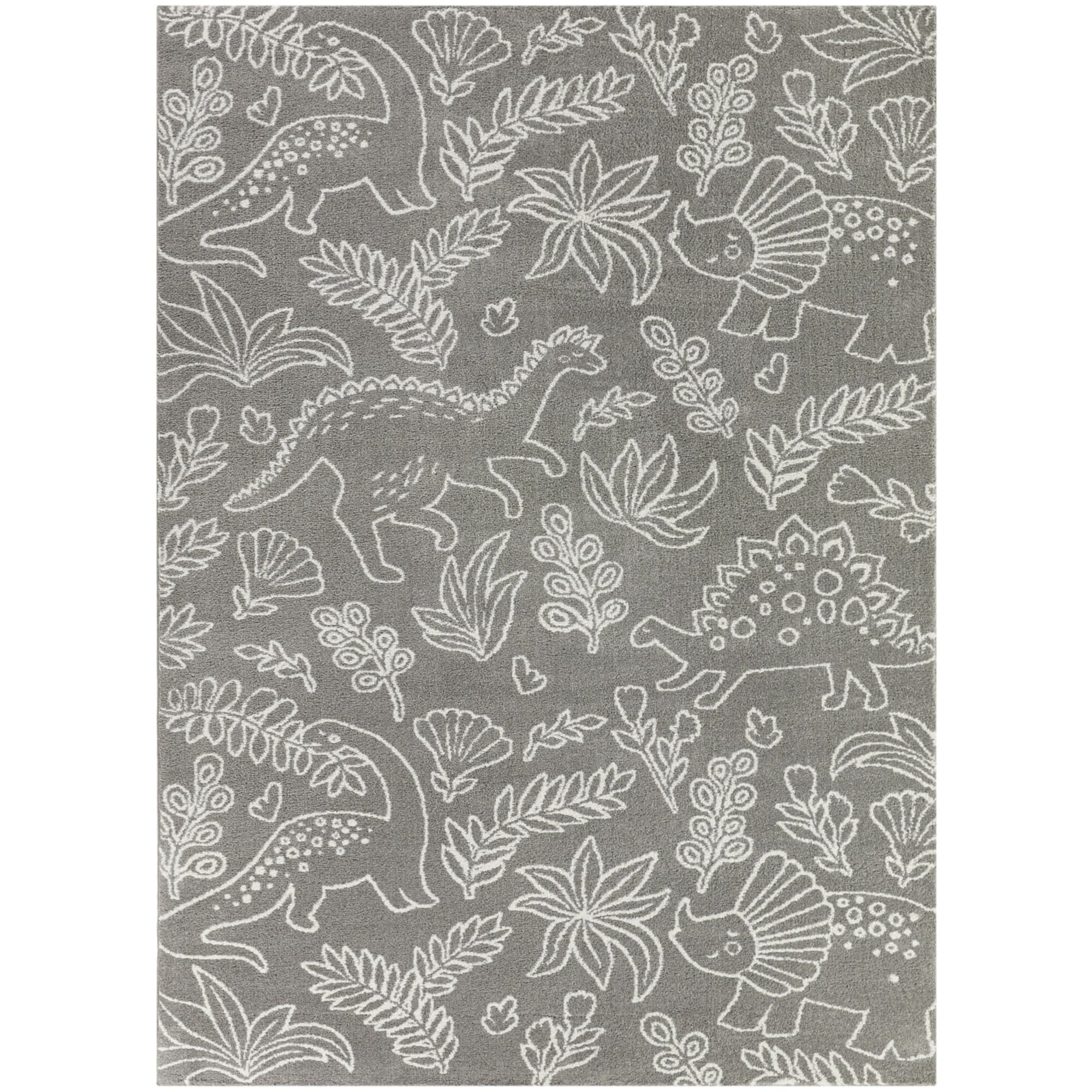 Gray Synthetic Non-slip Rectangular Kids' Dinosaur Rug