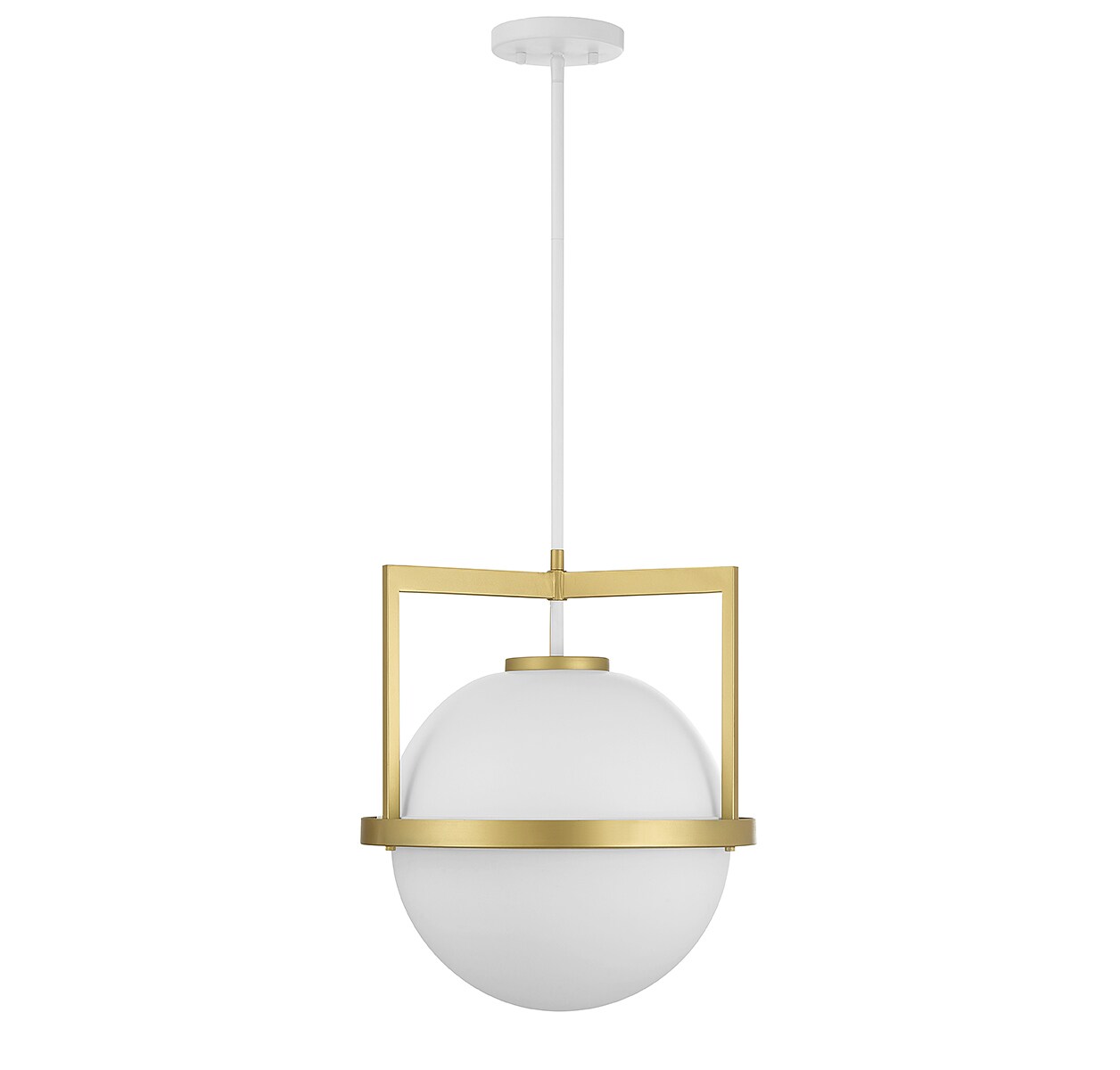 White Opal Glass and Warm Brass Globe Pendant Light