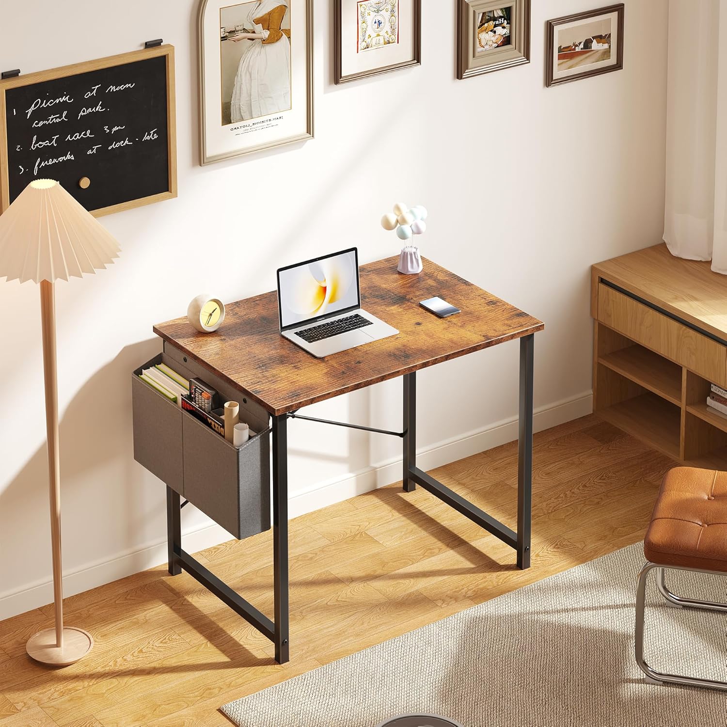 ASTARTH 31 Inch Computer Desk with Fabric Storage Bag Sturdy Steel ...