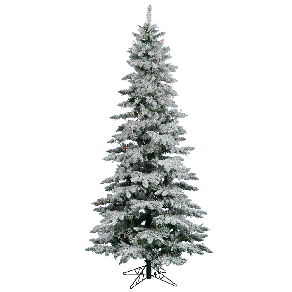 Vickerman A895067 6.5-Feet Pre-lit Slim Flocked White Artificial Christmas Tree with Multicolor Incandescent Lights