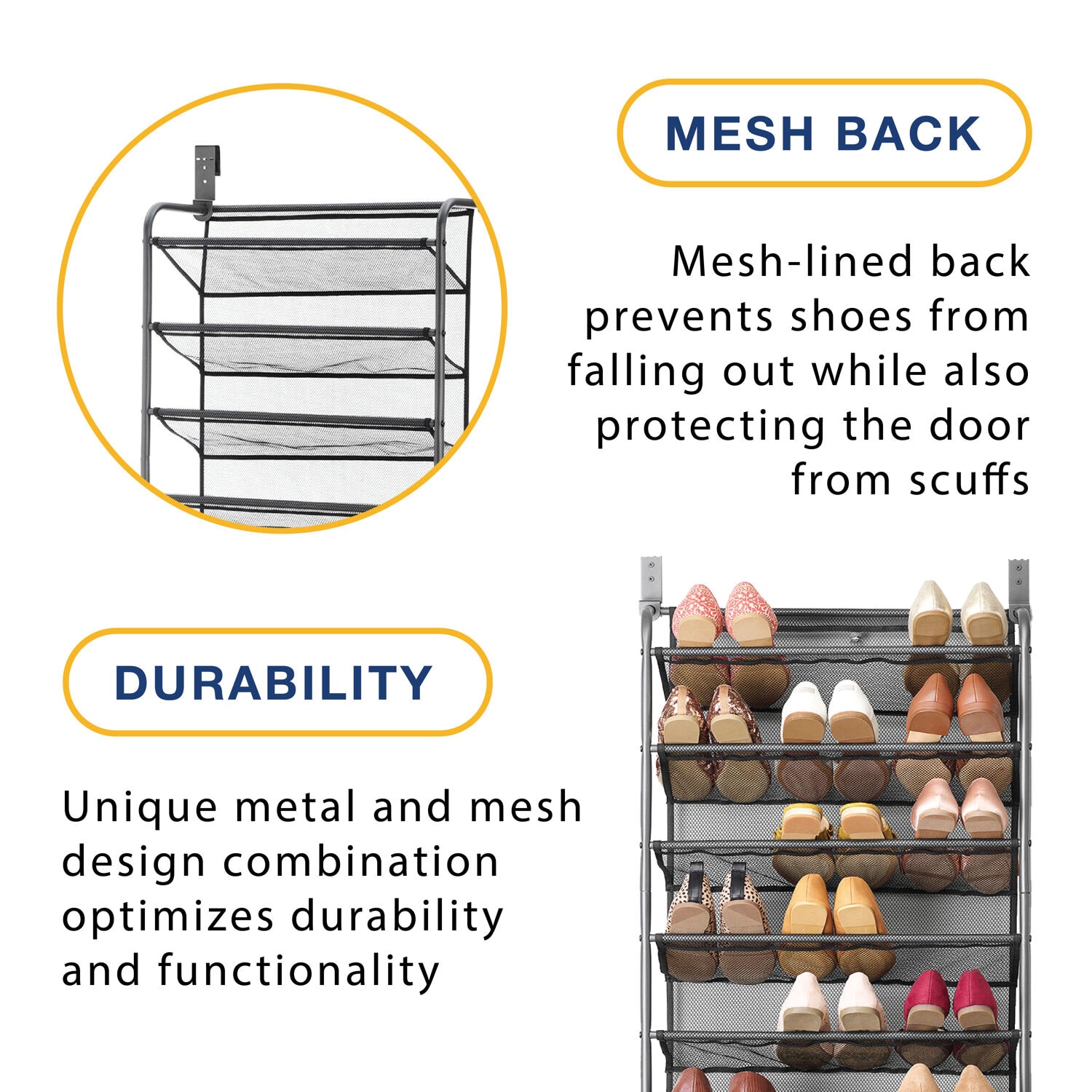 Gunmetal Gray Over-the-Door 36-Pair Shoe Rack with Mesh