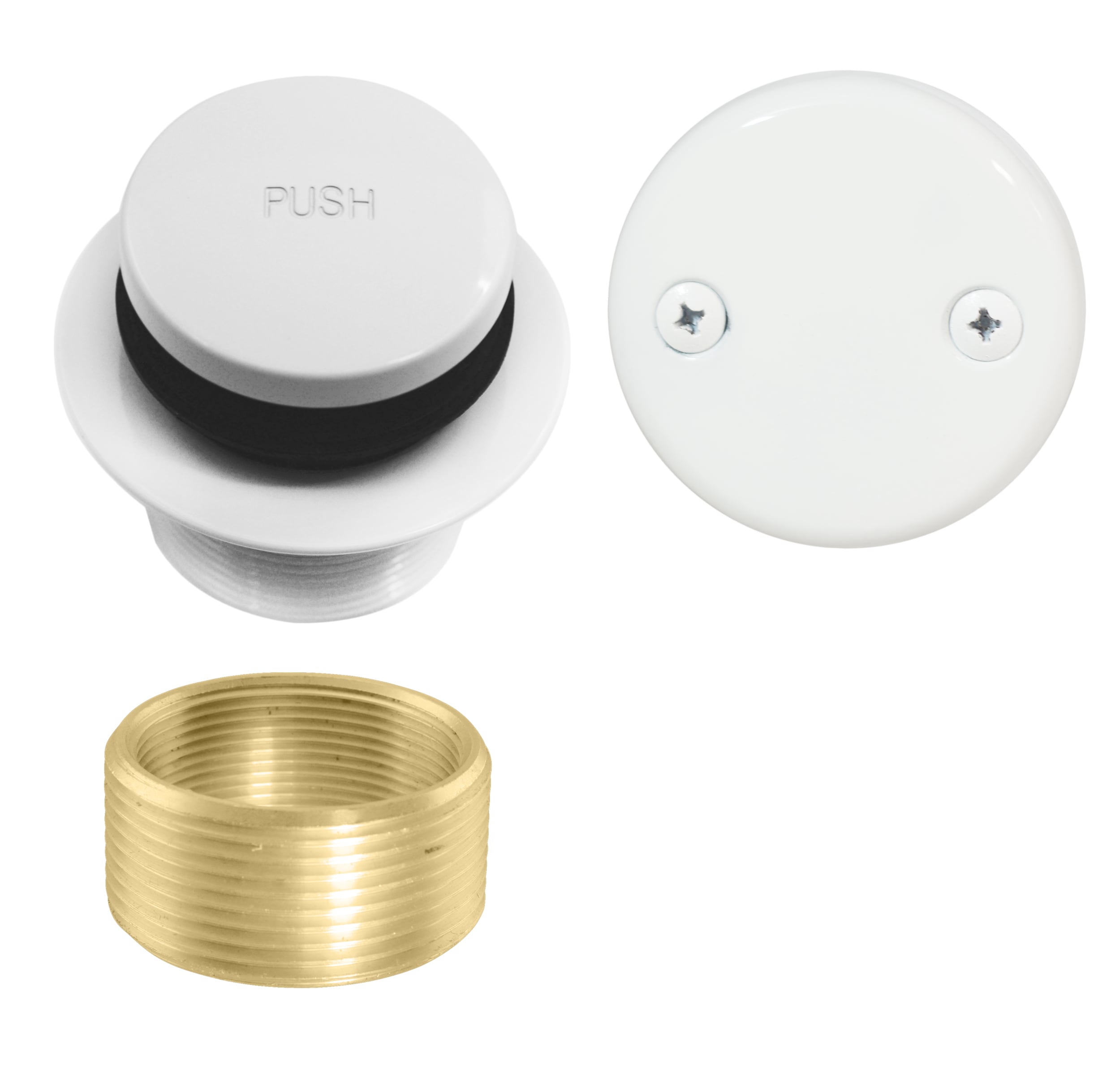 WESTBRASS D93K-50 Tip-Toe Tub Trim Set, Two-Hole Faceplate, 1-3/8 In.-16 Strainer, with Adapter Bushing in Powder Coat White D93K-50