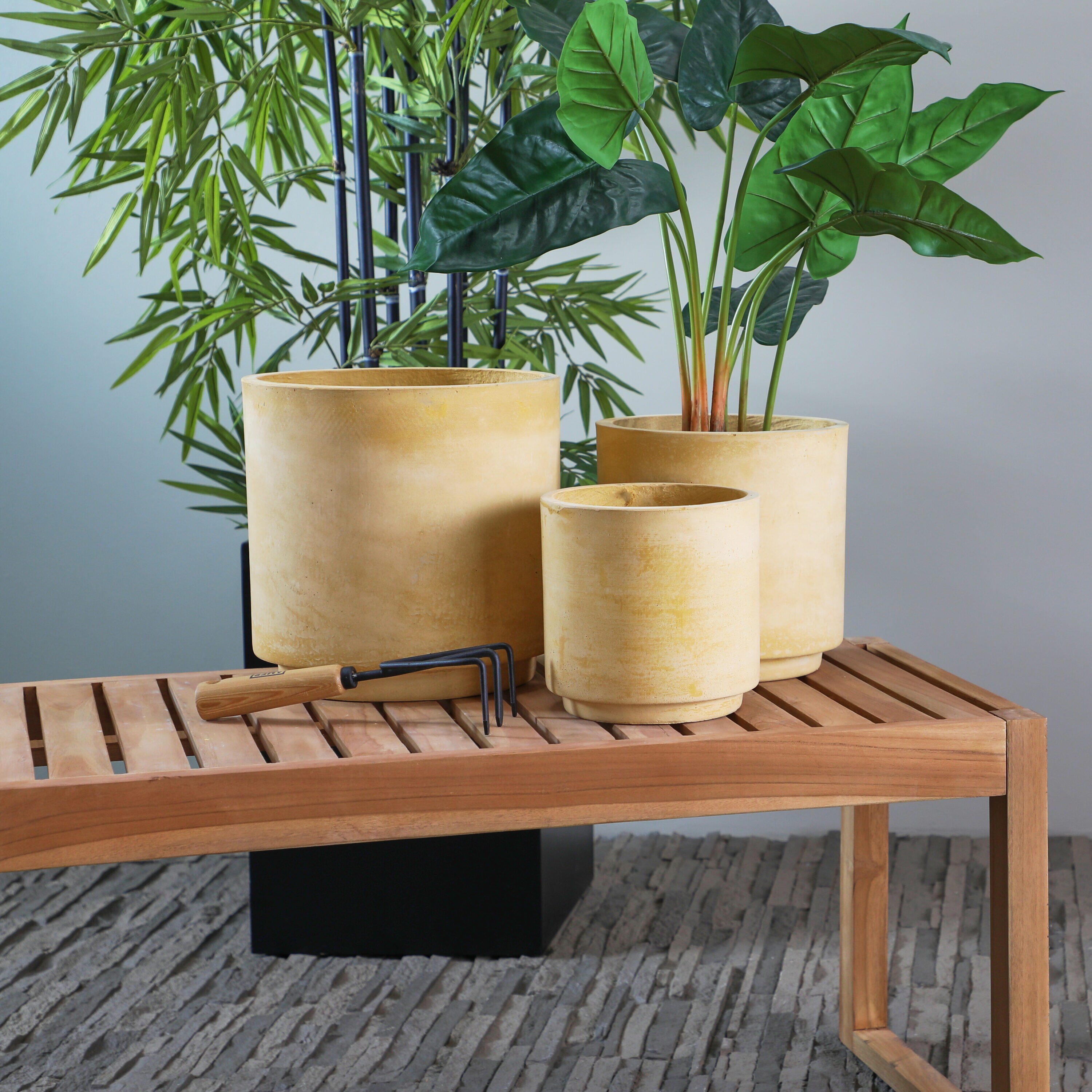 Grayson Lane 89733 3 -Pack Round 12.0-Inches W Medium Yellow Mixed/Composite Contemporary/Modern Indoor/Outdoor Planter