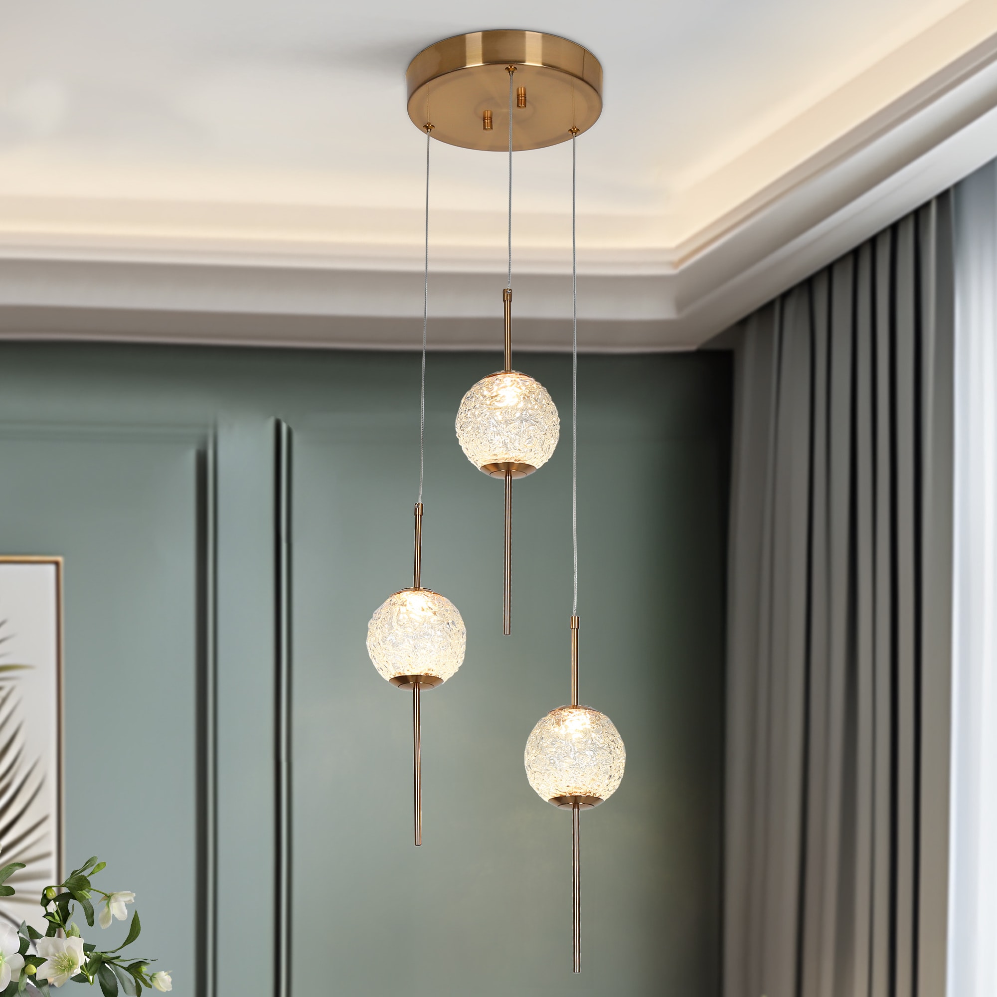 LNC HA05050P3 Cenlindes 3 -Light Polished Gold Modern/contemporary Integrated LED Crystal For Use in Bedrooms, Dining Rooms, Foyers, Kitchens, Living Rooms Chandelier