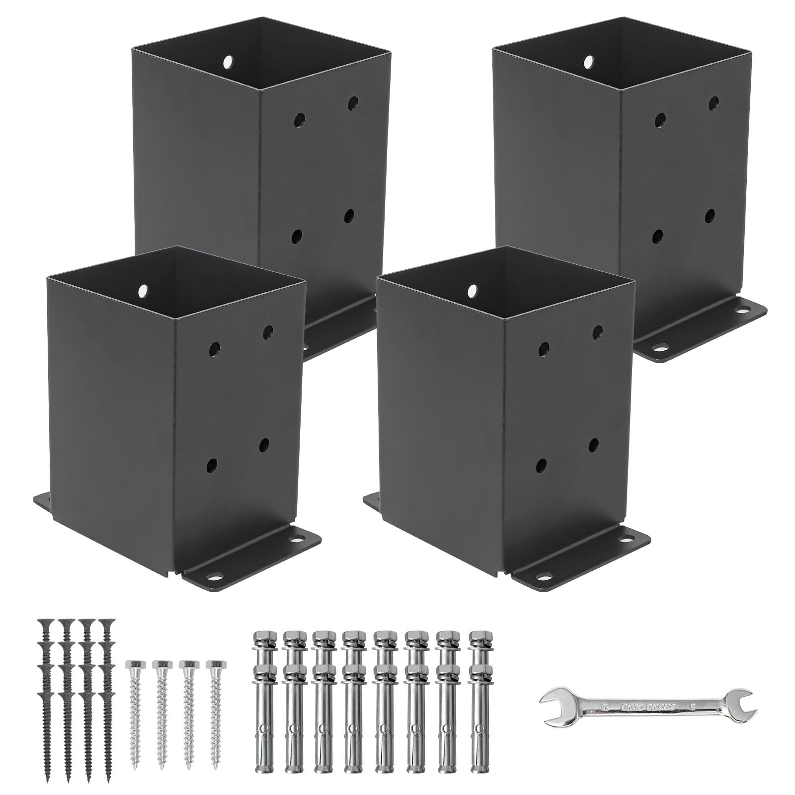 KHKFY  4x4 Post Base 4 pcs Black Powder Coated Steel Post Anchor Support for Wood Fence Deck Pergola Kit Fits 3 Point 6 x 3 Point 6 Inch with