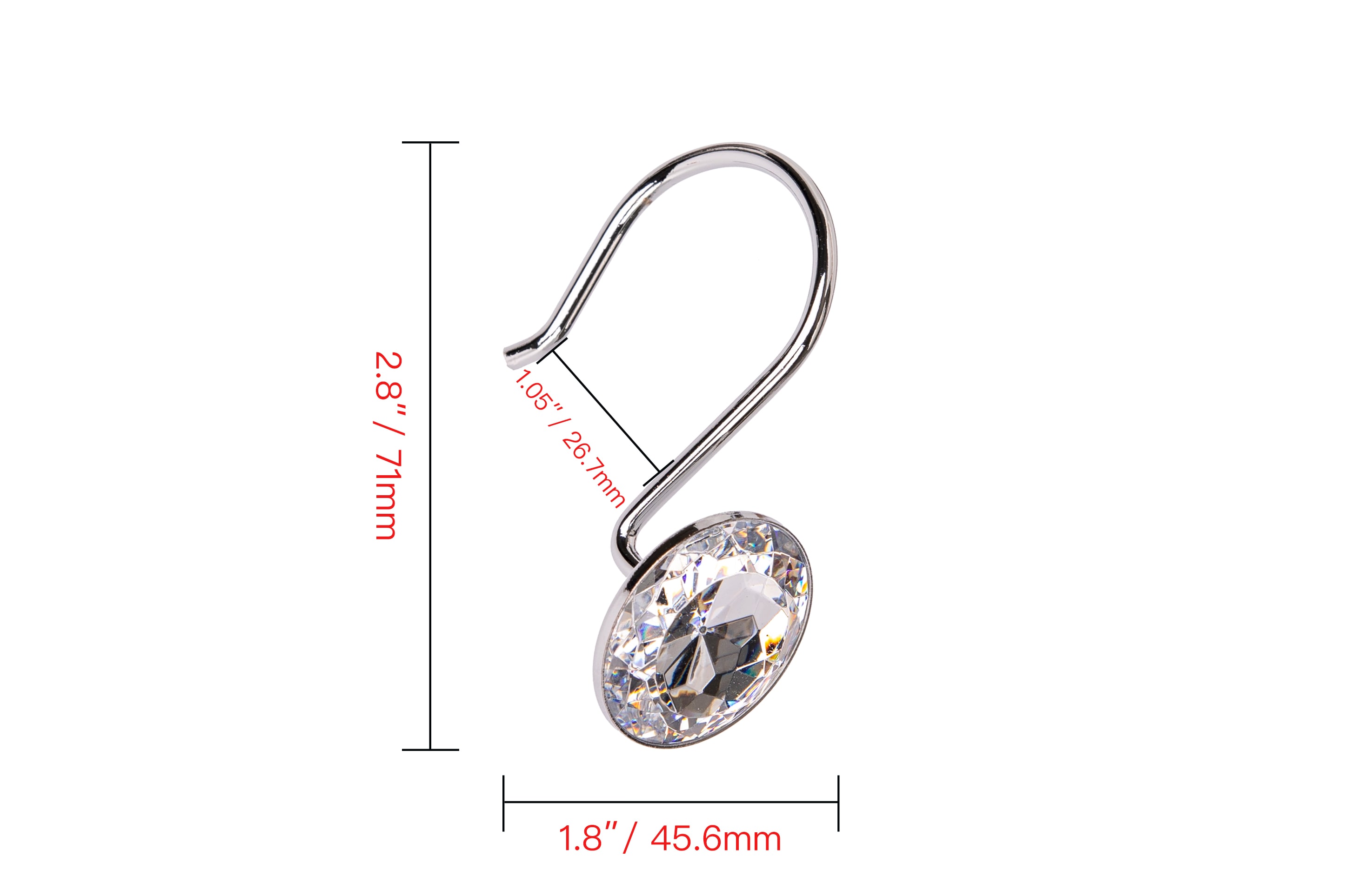 Polished Chrome Crystal Design Shower Curtain Hooks Set