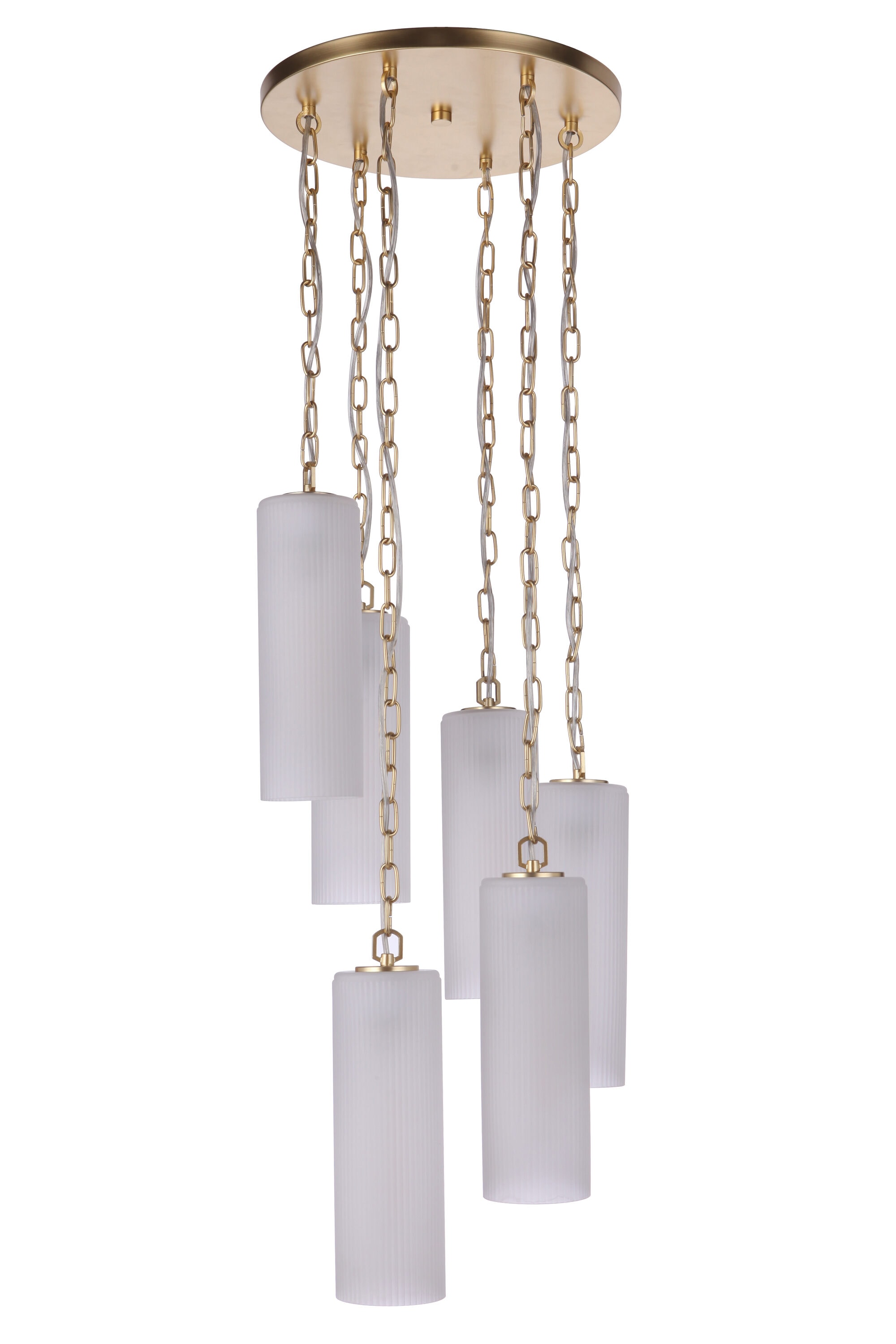 Sunset Gold 6-Light Pendant with Frosted Ribbed Glass Shades