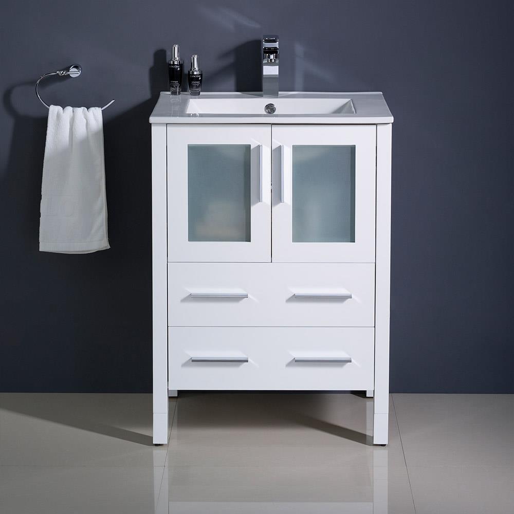24" Modern White Engineered Wood Bathroom Vanity with Integrated Ceramic Sink