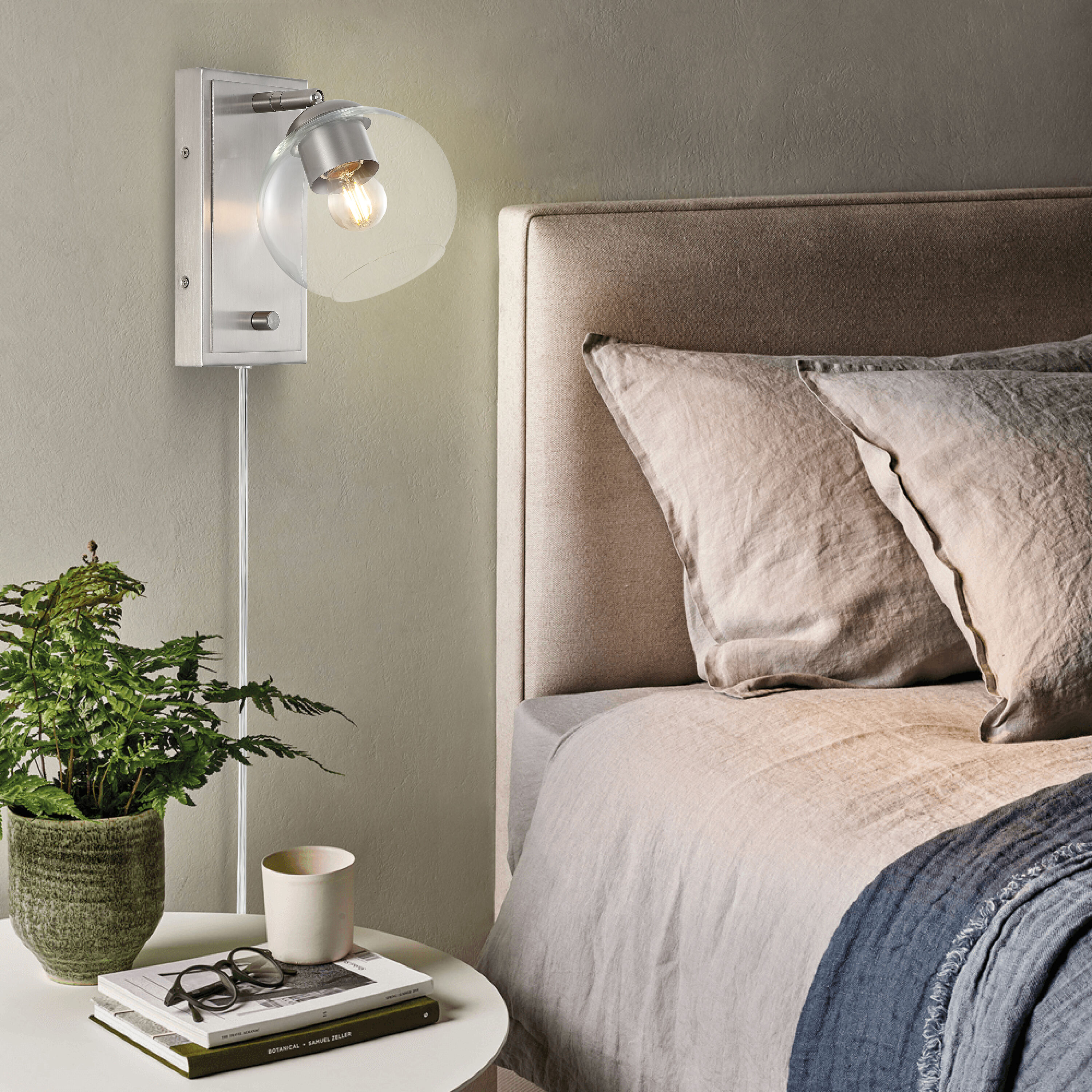 Nickel 1-Light Adjustable Glass Globe Wall Sconce