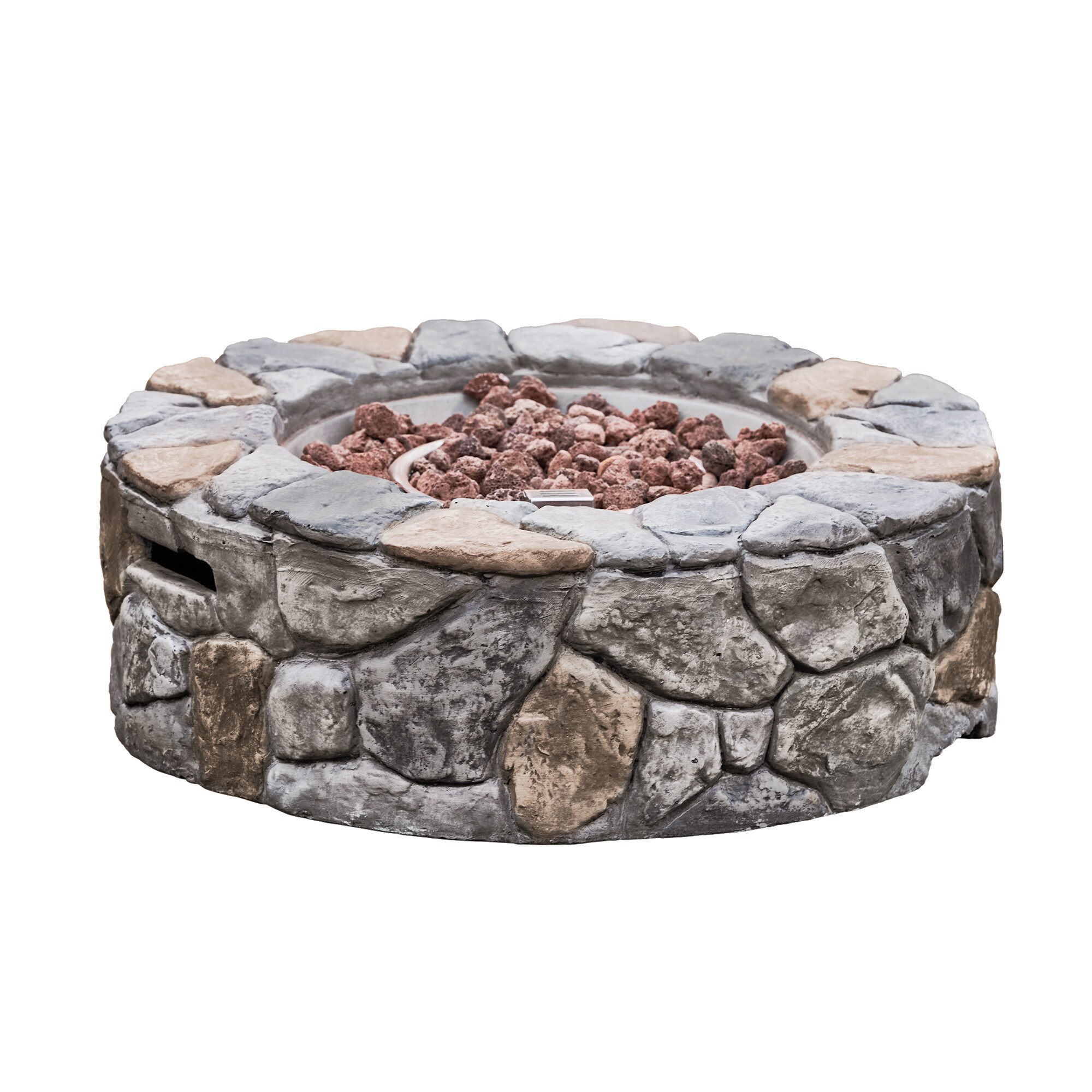 Gray 28" Round Stone Propane Gas Fire Pit