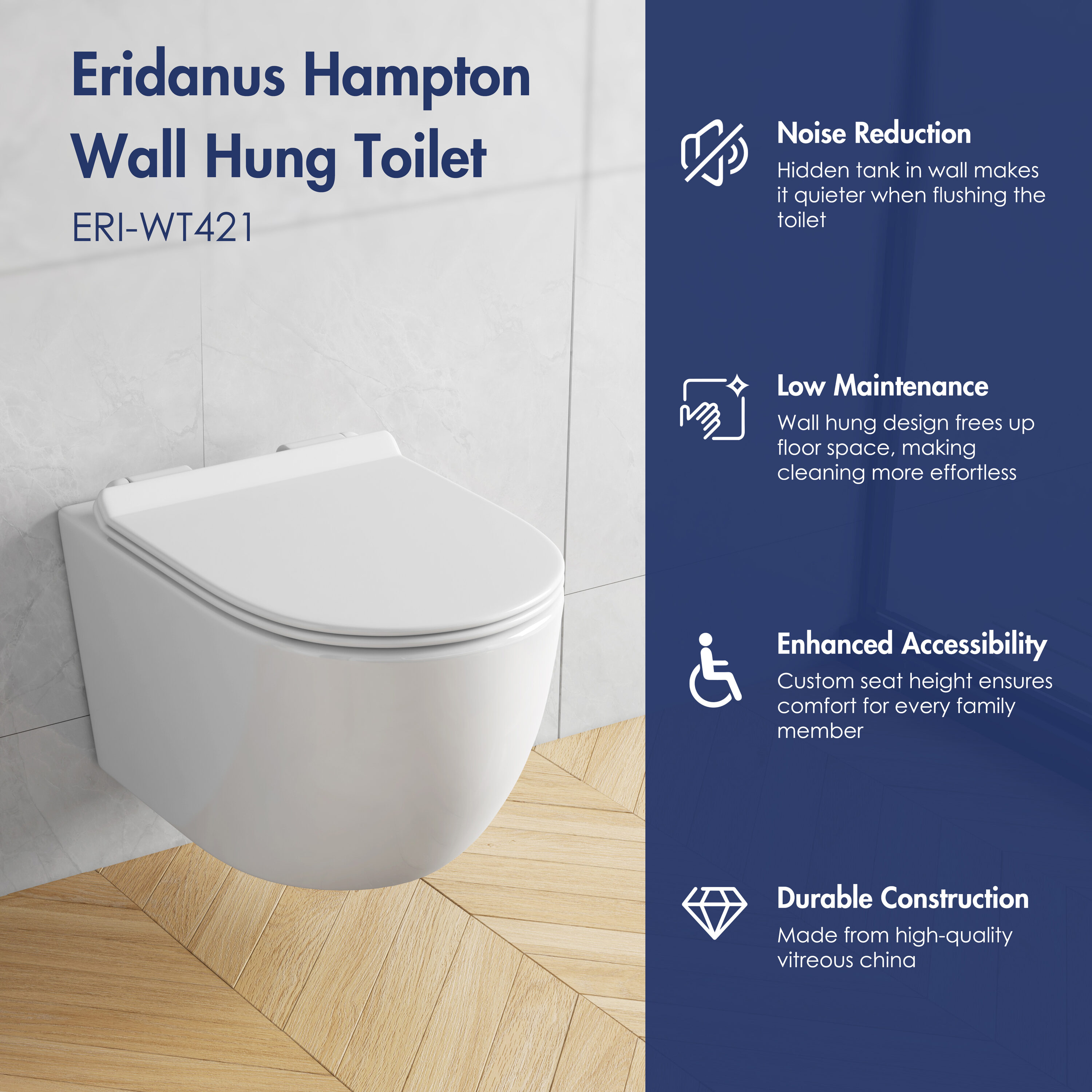 Hampton White Wall Mounted Dual Flush Toilet