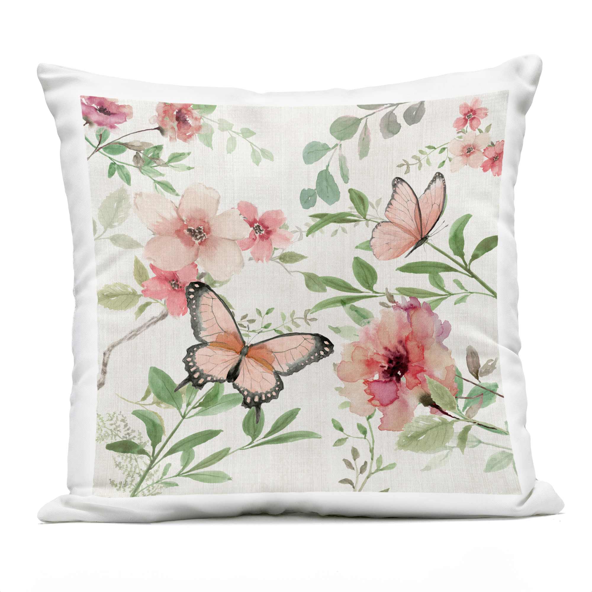 Stupell Industries PLP-269-OSQ-18X18 Country Cottage Florals in Pink Outdoor Printed Pillow design by Nan