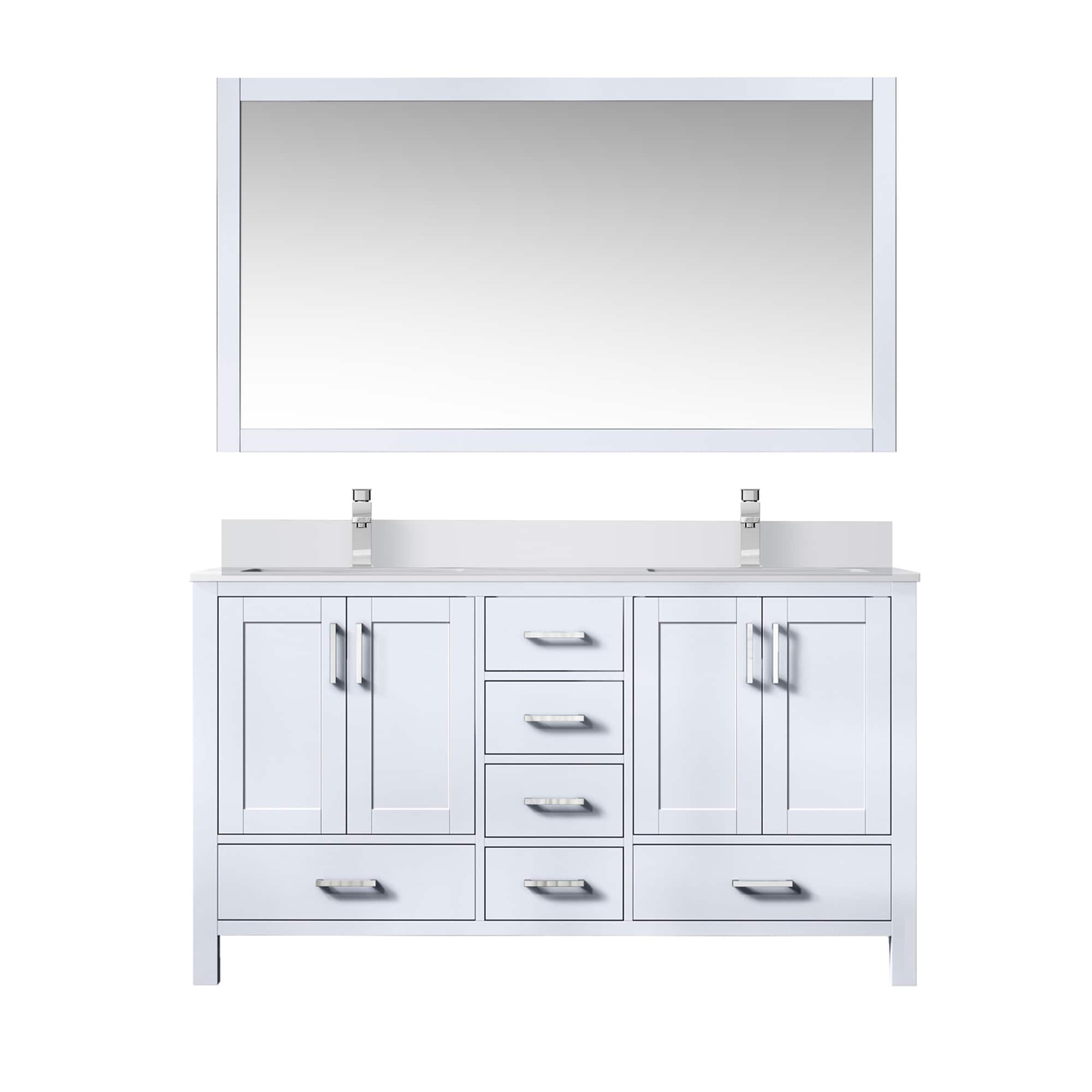 Lexora LVJ60DA311 Jacques 60-in White Undermount Double Sink Bathroom Vanity with White Cultured Marble Top (Mirror and Faucet Included)
