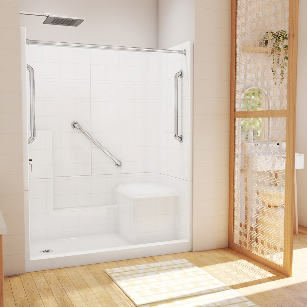 Laurel Mountain Loudon White 3-Piece 60-in x 32-in x 77-in Base/Wall Alcove  Shower Kit with Integrated Seat (Left Drain) Drain Included in the Shower  Stalls & Enclosures department at