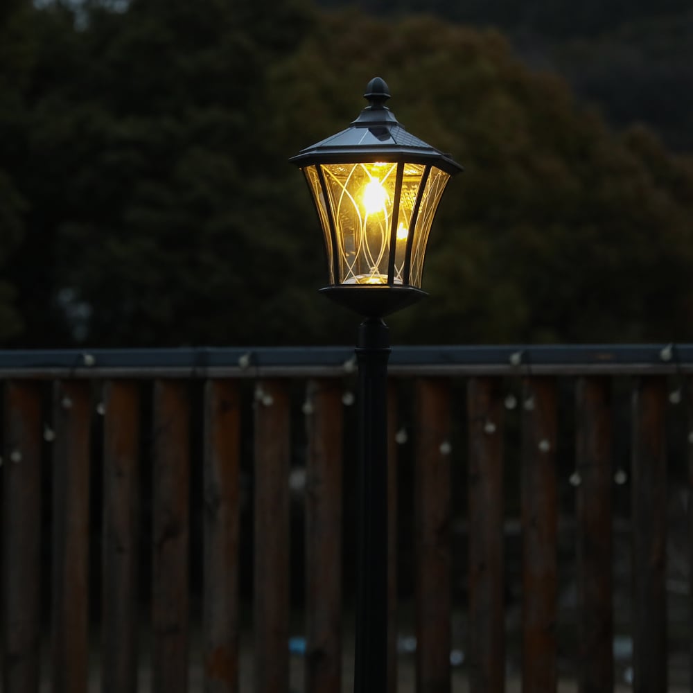 Black Matte Aluminum Solar LED Lamp Post with Clear Glass