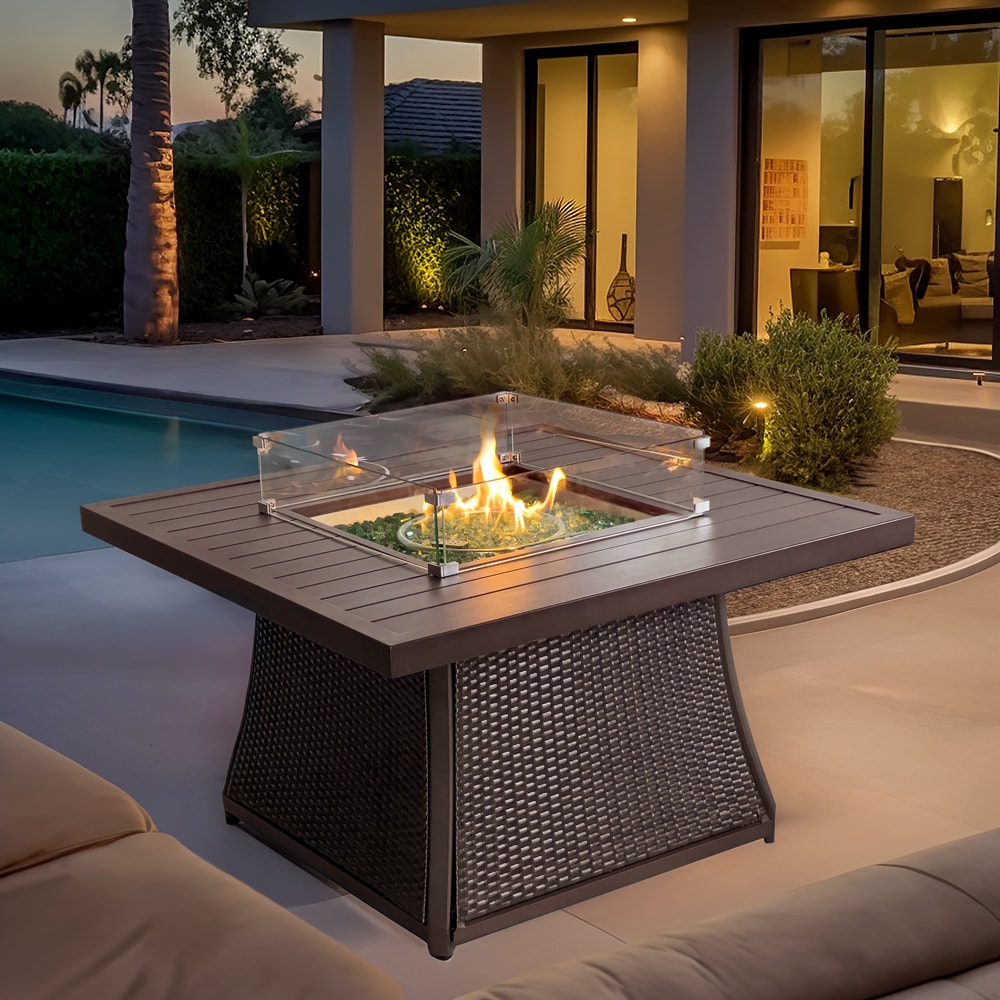 Kinger Home FP-006T URI 42-in W Brown Wicker Square Propane Gas Fire Pit Table