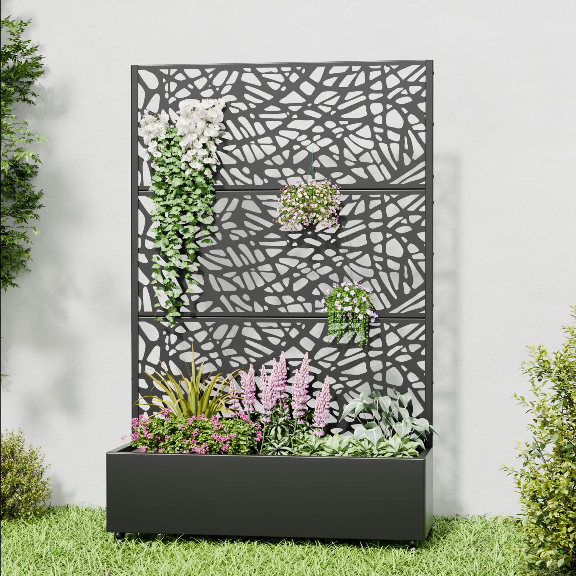 Aveyas SYJ-HW920060 72-in H x 47-in L x 16-in W Black Metal Planter with Trellis ( Net )
