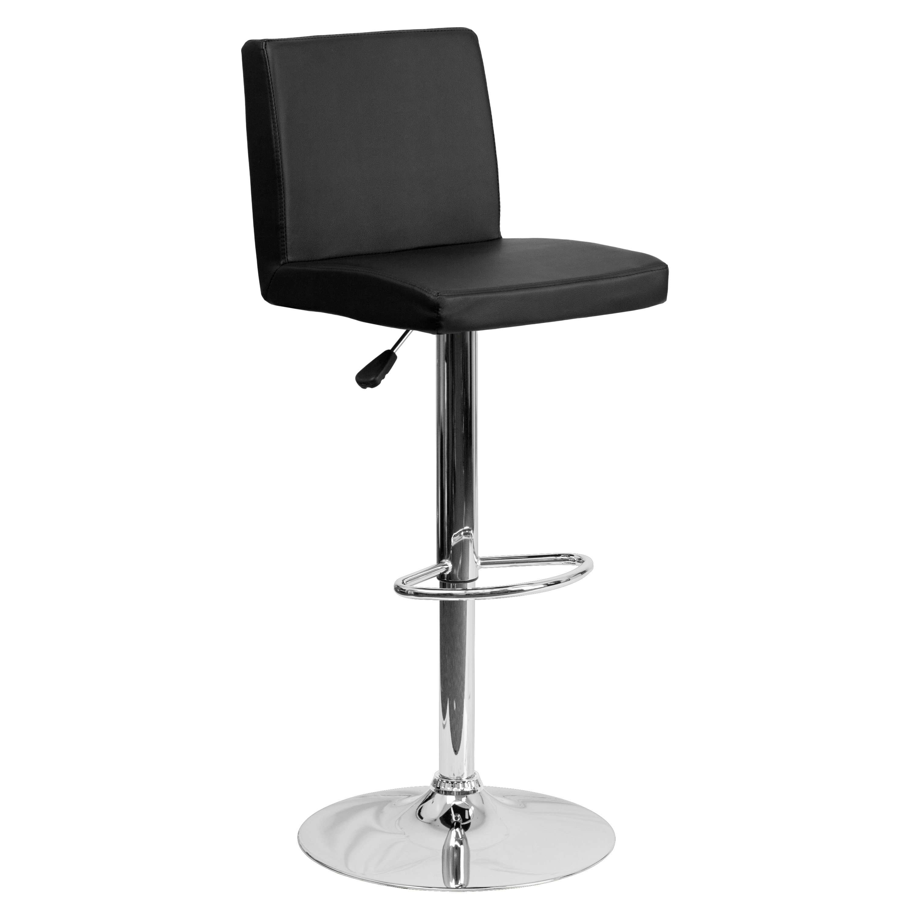 Sleek Black Vinyl and Chrome Adjustable Swivel Barstool
