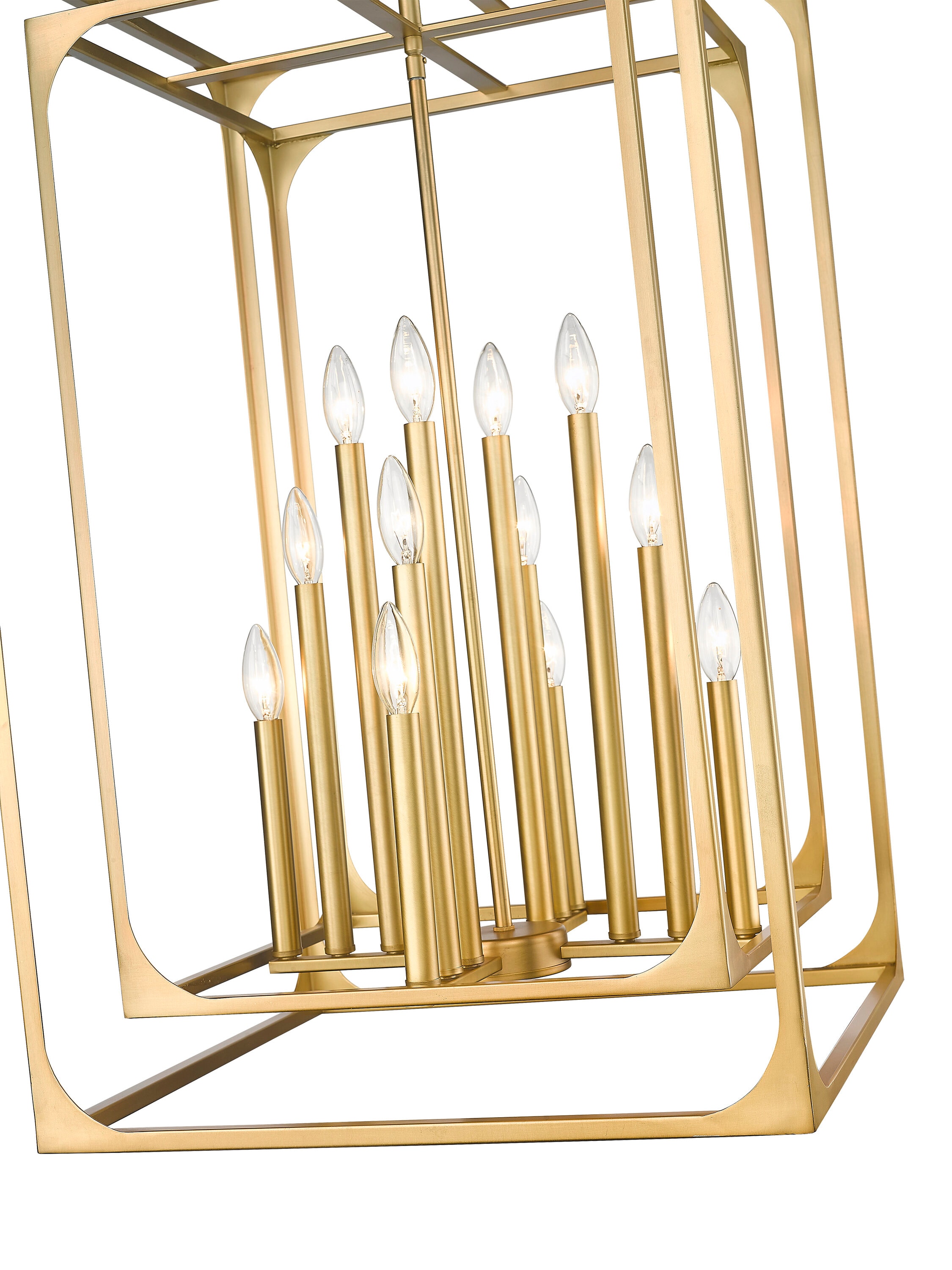 Rubbed Brass 12-Light Candle Chandelier with Openwork Frame