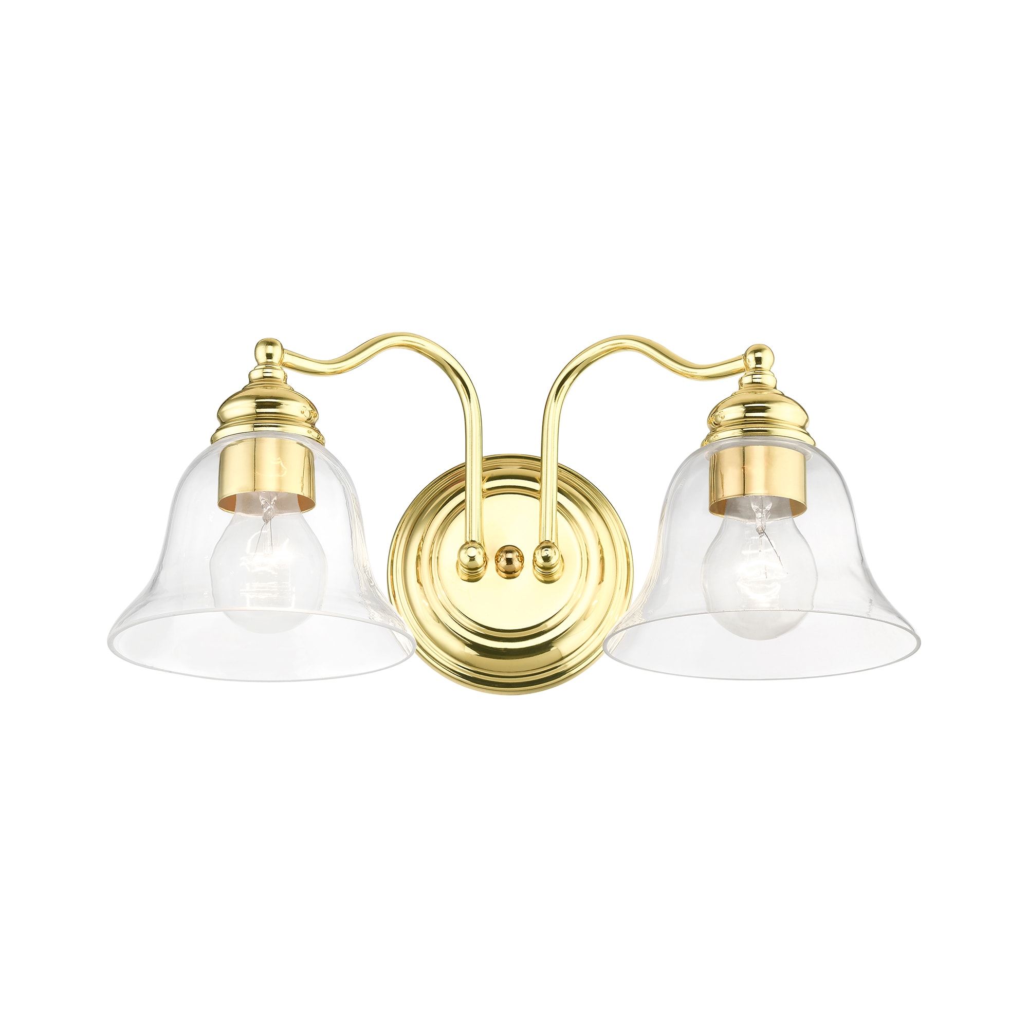 Elegant Polished Brass 2-Light Vanity with Clear Glass Shades