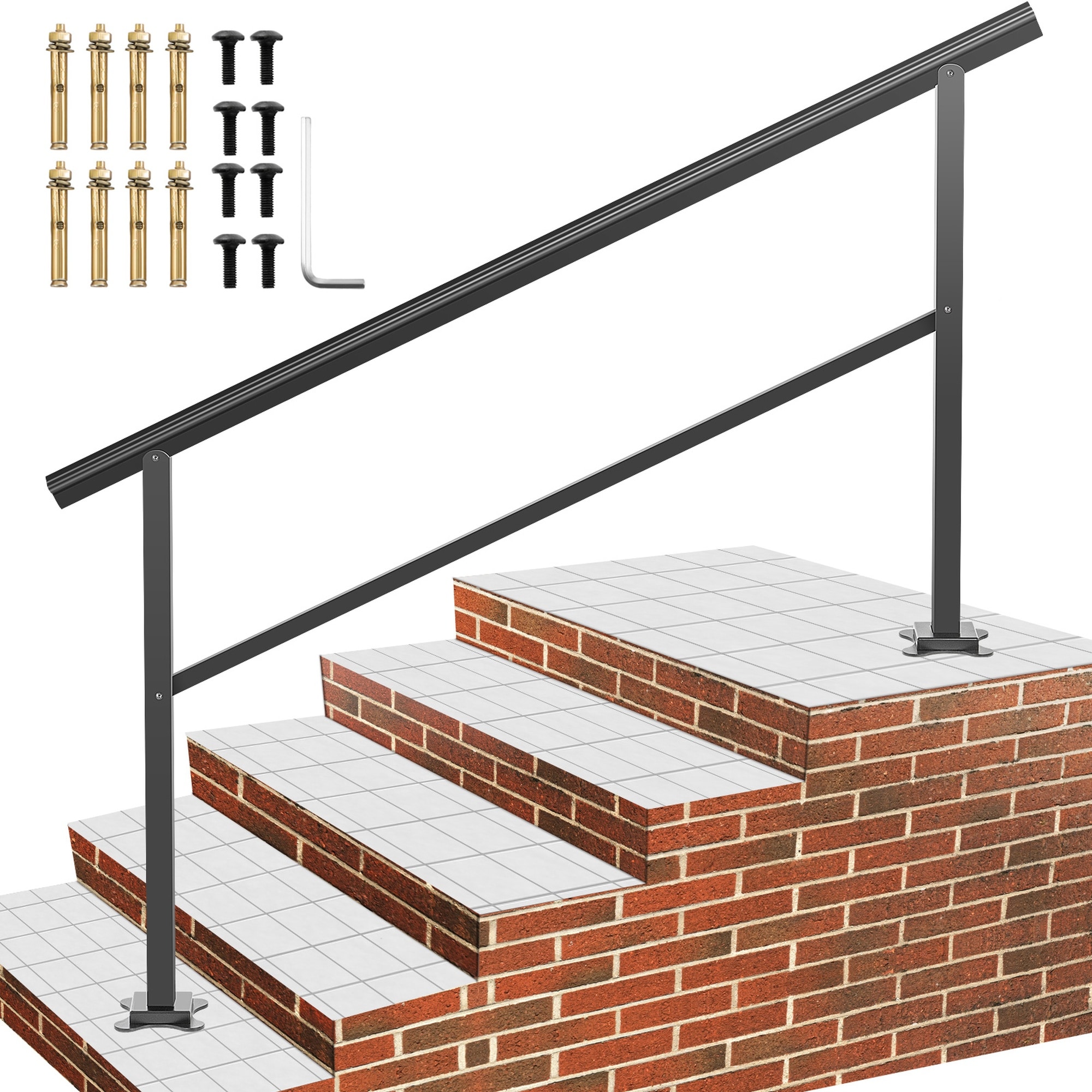 HyperDrop Cart 60 x 35 Inch Aluminum Stair Handrail/ 0-30degrees Adjustable Outdoor Railing/ 165LBS Weight Capacity/ Heavy Duty Step Handrail with Screw Kit for 4-5 Outdoor Steps