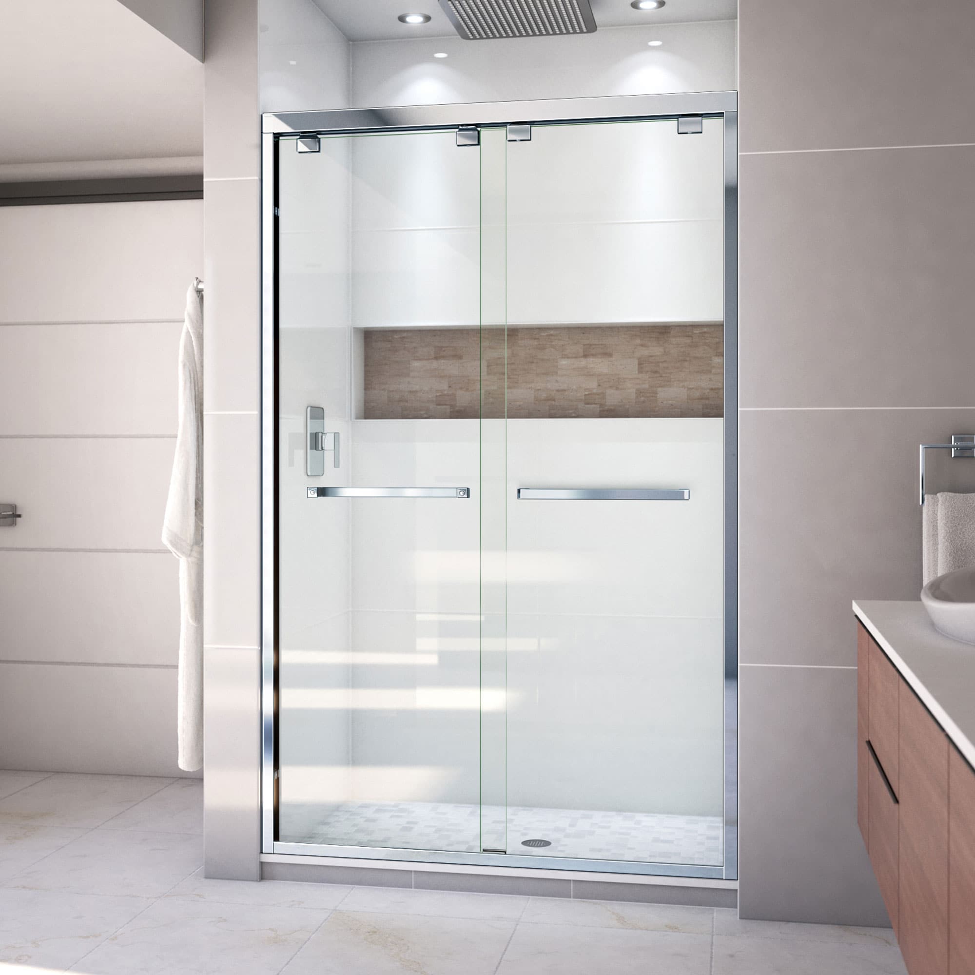 DreamLine Encore Chrome 44-in to 48-in W x 76.0-in H Semi-frameless Clear Glass Bypass Sliding Shower door